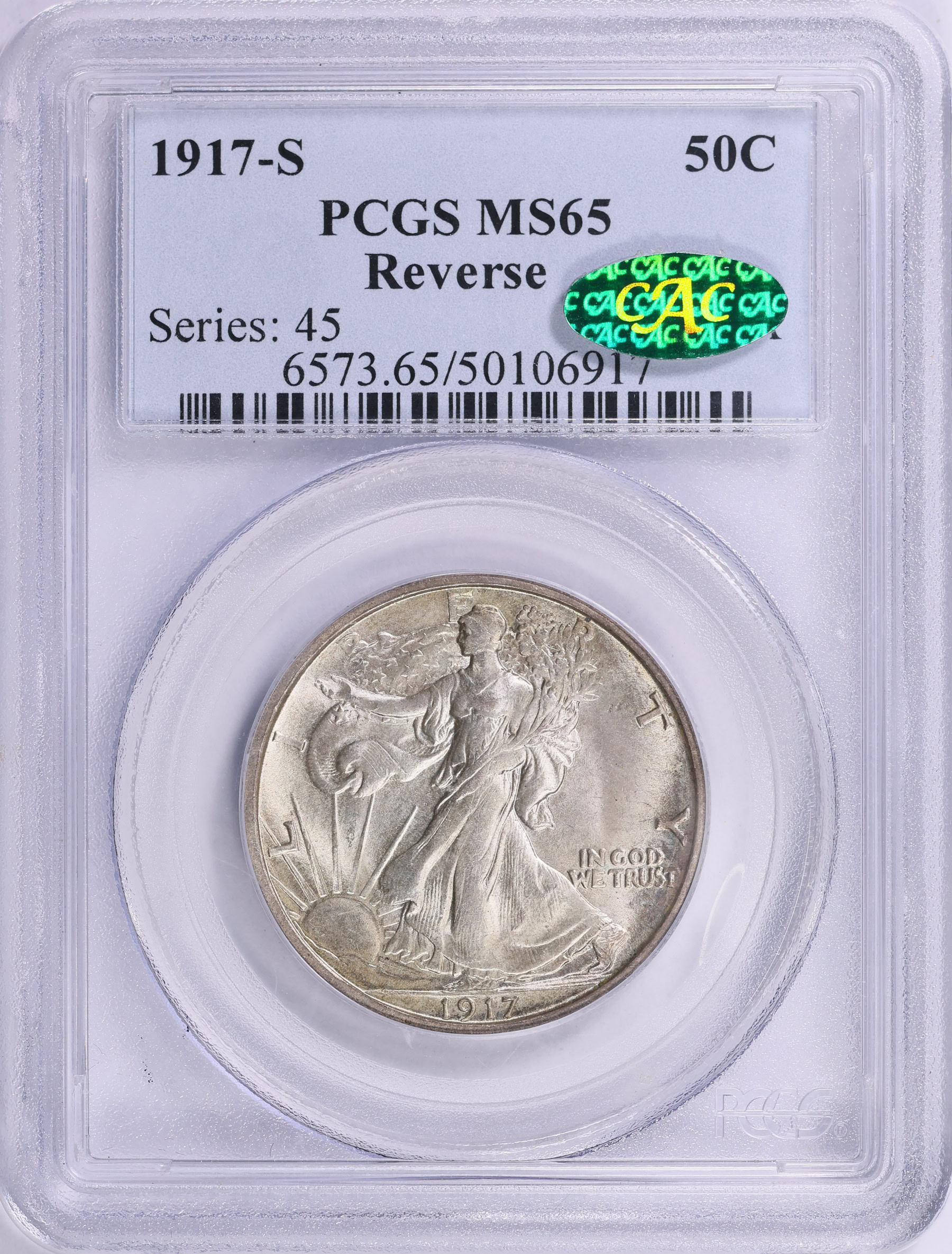 1917-S Walking Liberty Half Dollar Reverse Mintmark PCGS MS-65