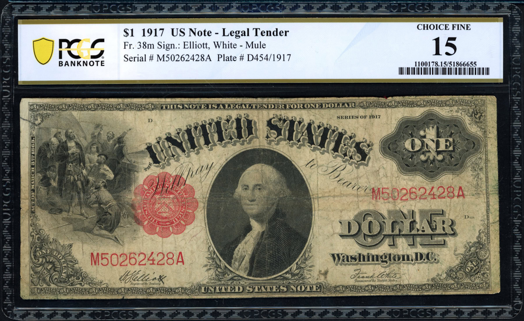 Mule Note Example Fr. 38m 1917 $1 Legal Tender Mule Note Elliott / White PCGS Banknote ...