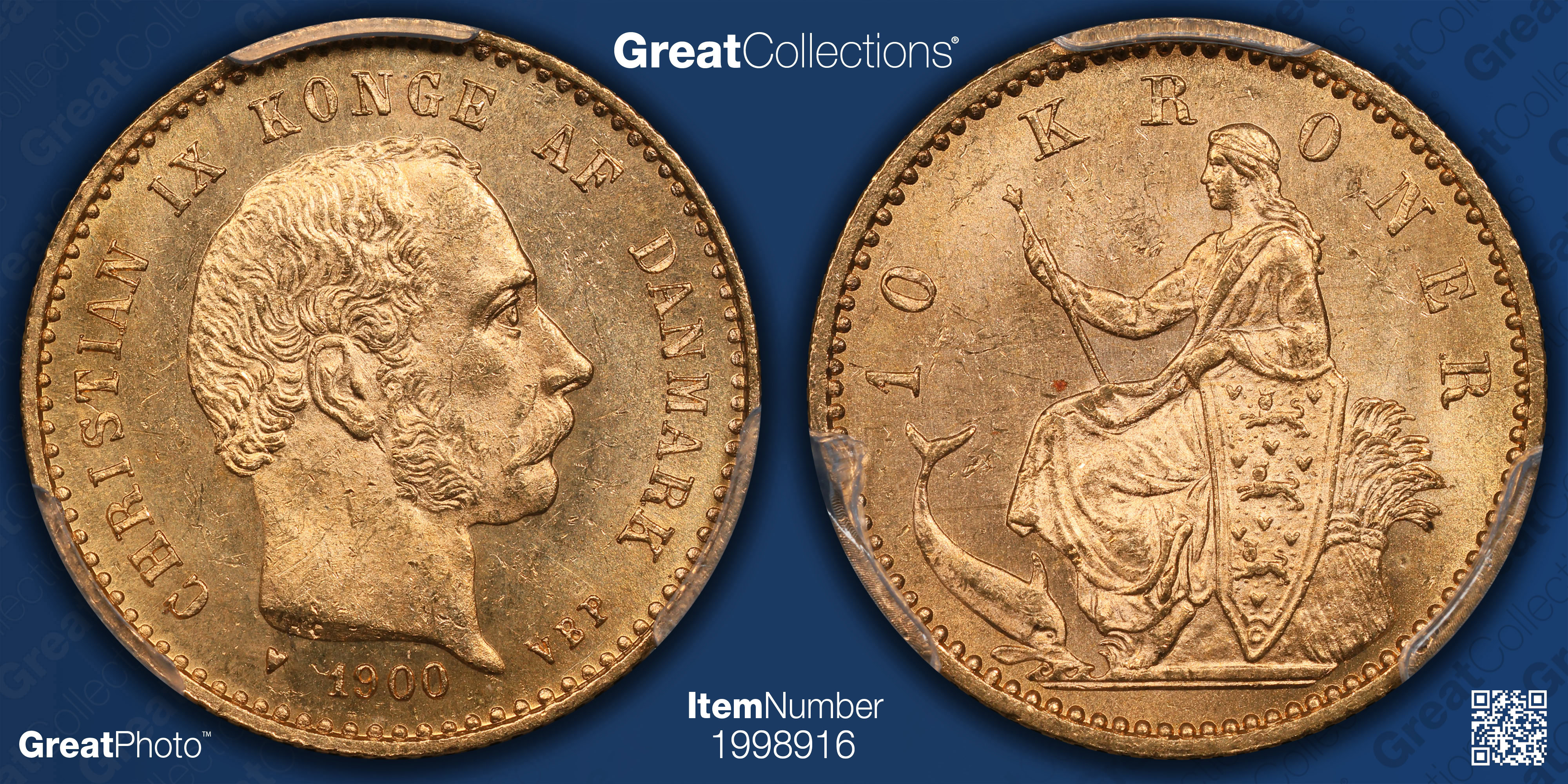 Denmark 1900-VBP Gold 10 Kroner KM-790.2 PCGS MS-64 (AGW = 0.1296