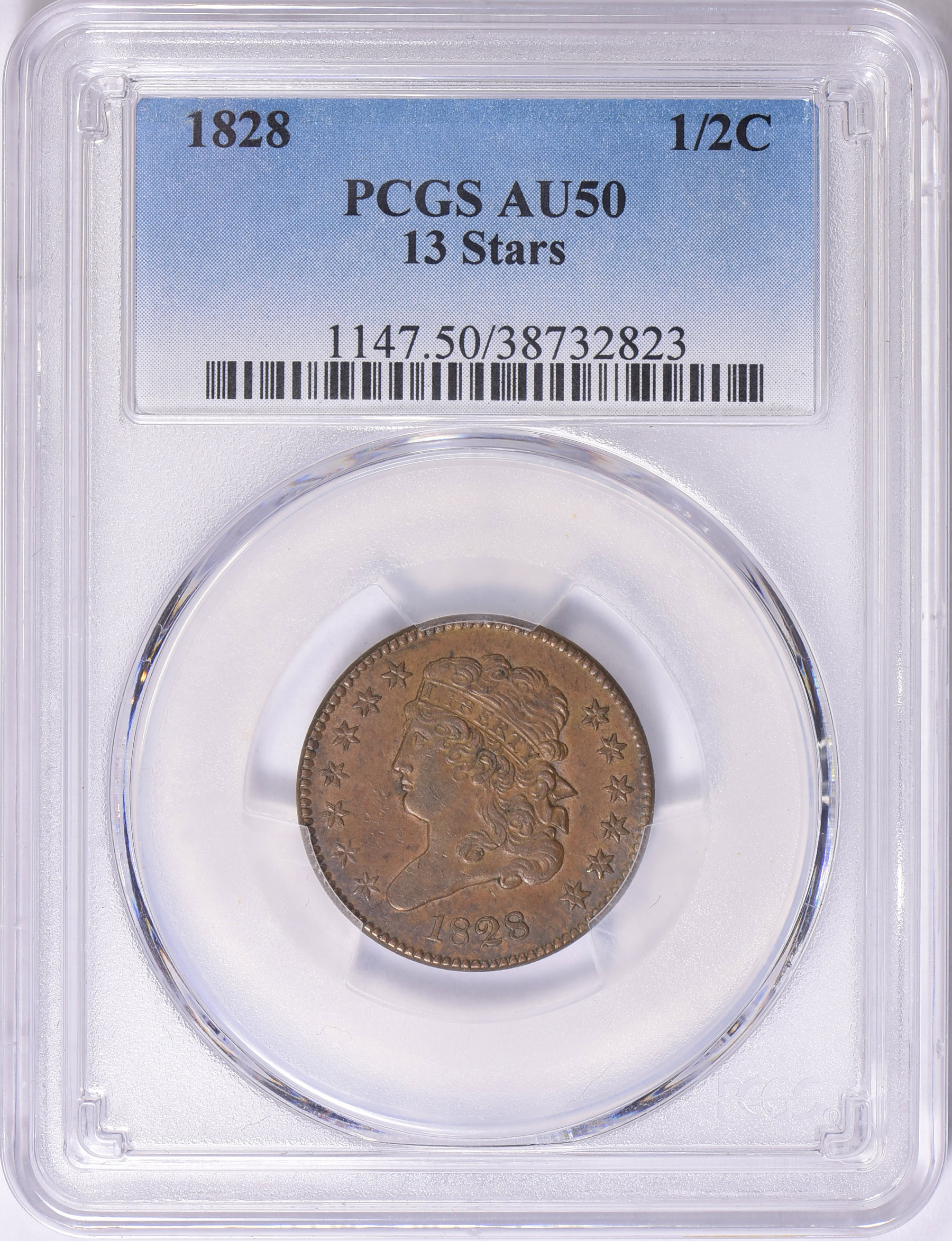 1828 Classic Half Cent 13 Stars PCGS AU-50 BN (Item 1999092