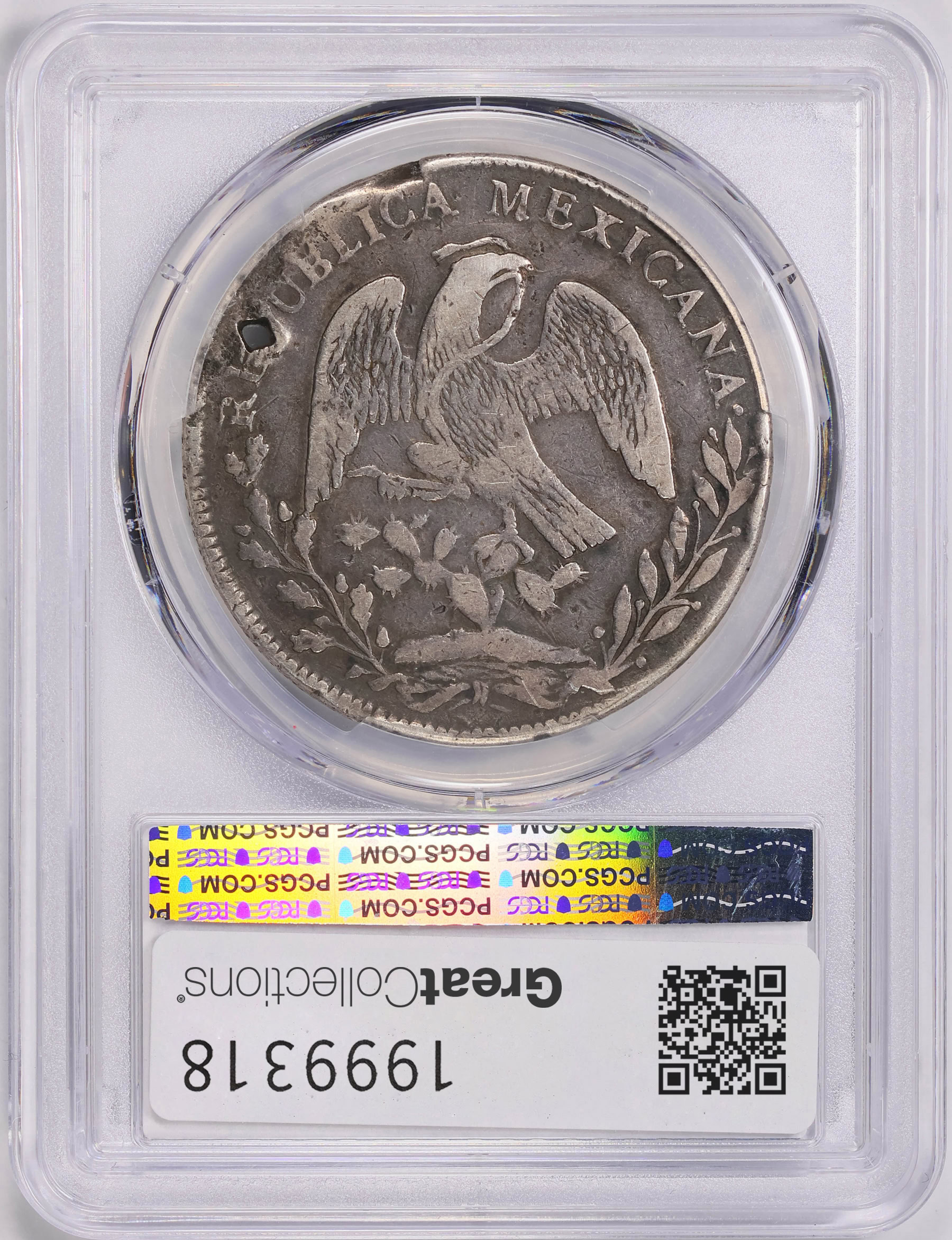 Mexico 1845-GC MP Silver 8 Reales Square Tail KM-377.7 PCGS
