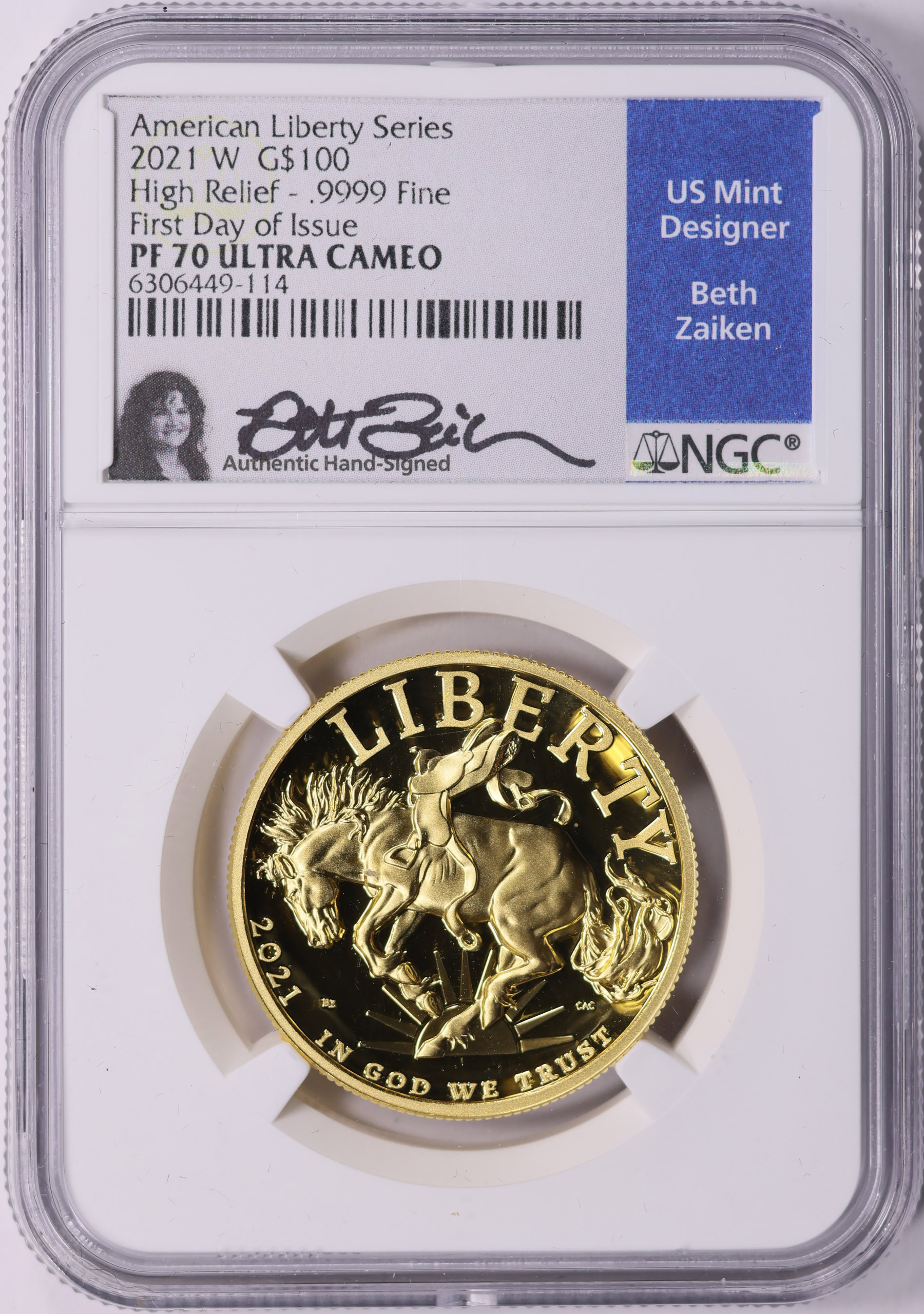 2021-W Gold $100 American Liberty High Relief First Day of Issue