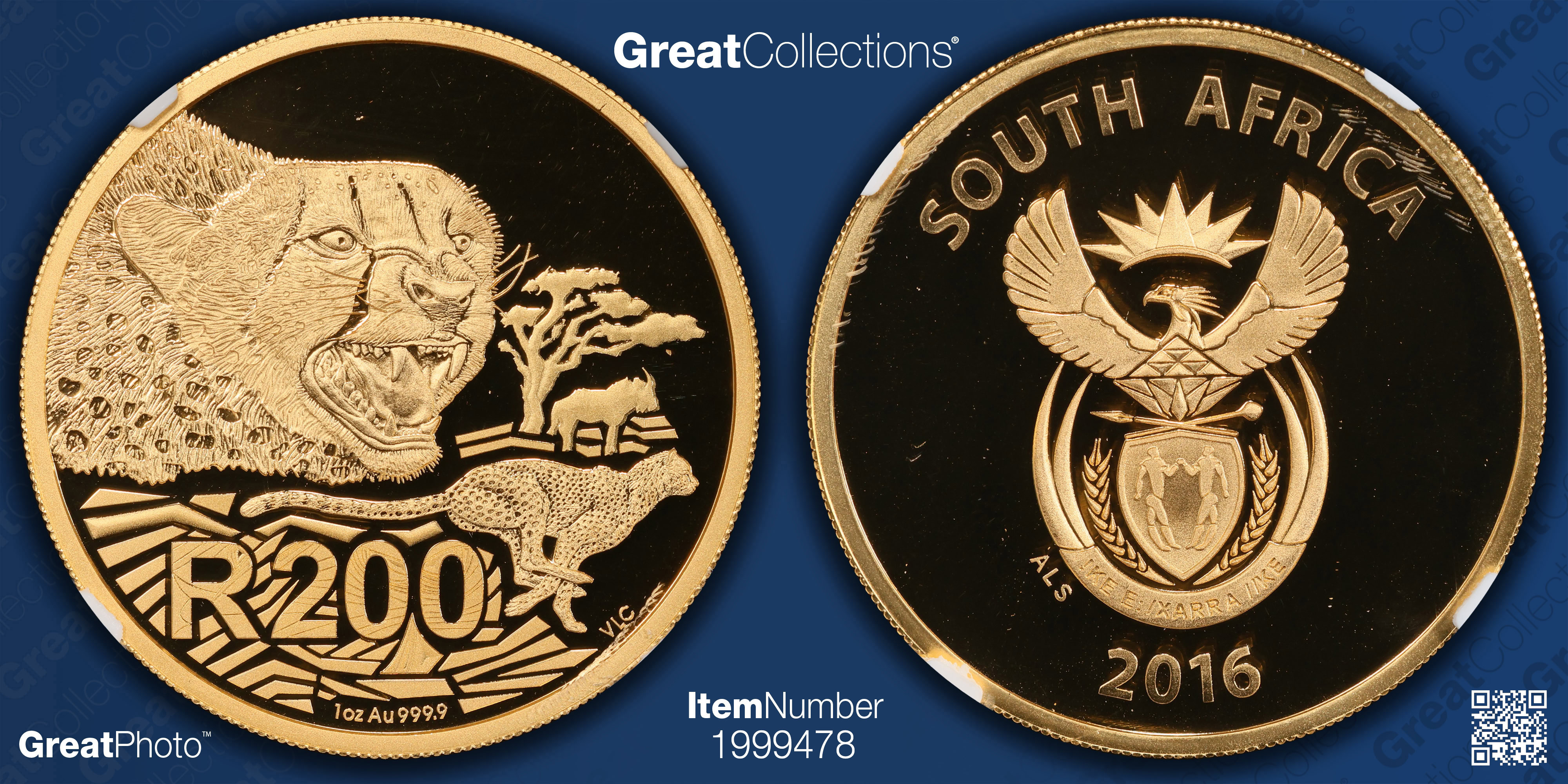 South Africa 2016 Gold 200 Rand Big Cats Series, Cheetah NGC Proof-70 ...
