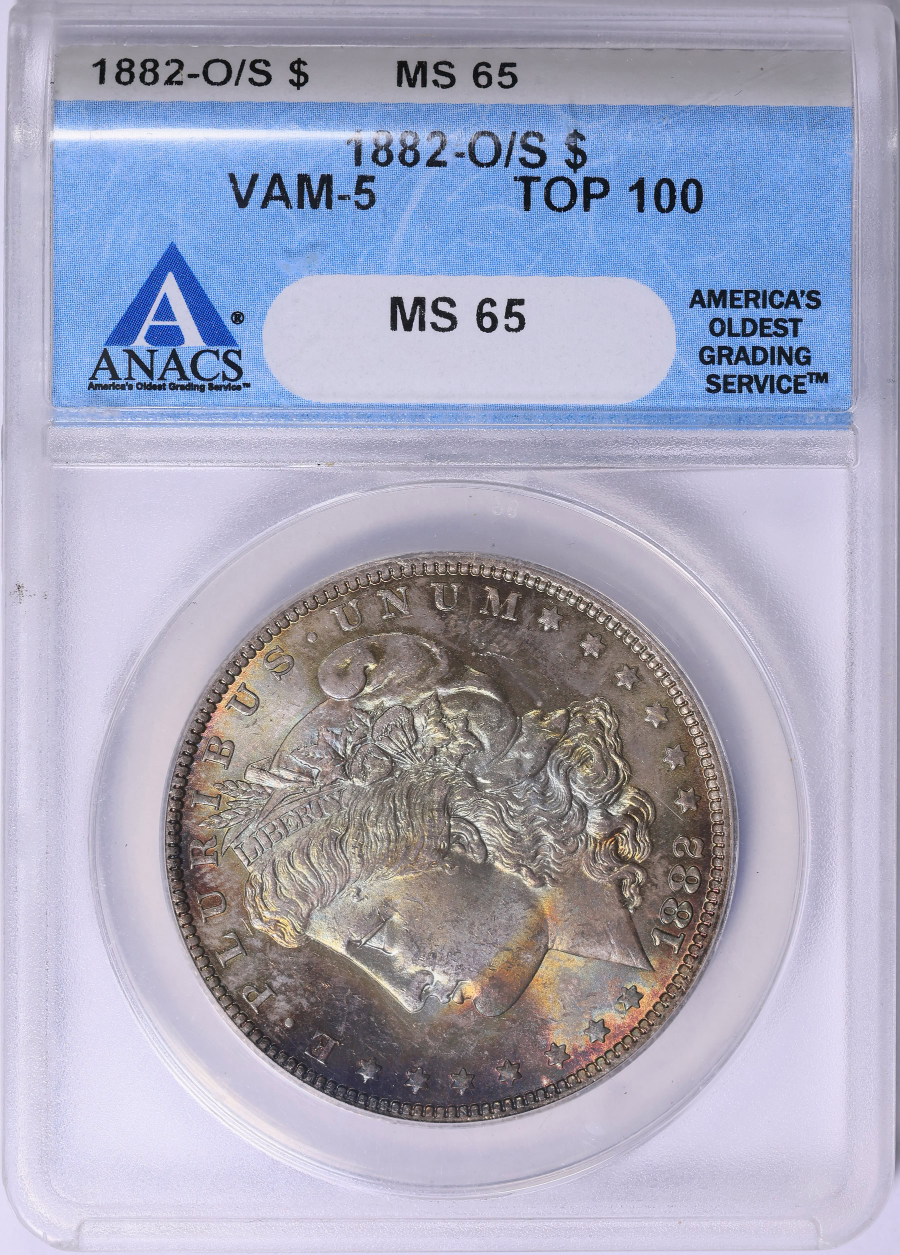 1882-O/S Morgan Silver Dollar VAM-5 Top 100 ANACS MS-65 (Toned