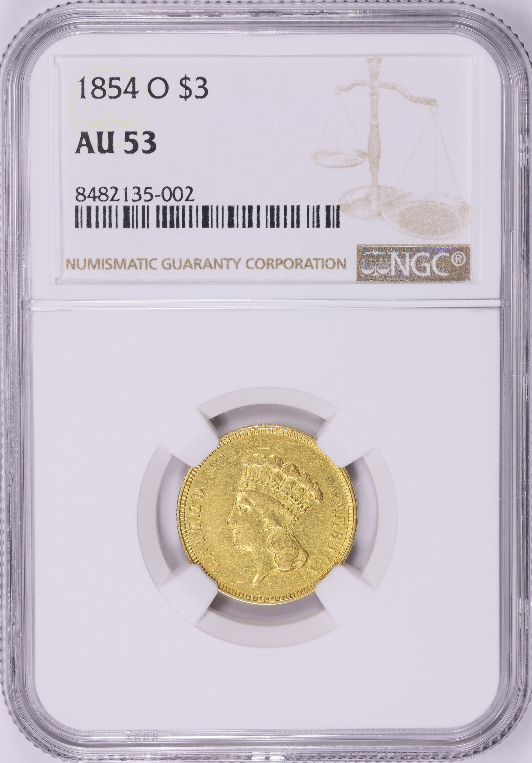 1854-O Three-Dollar Gold Piece NGC AU-53 (Item 1999765