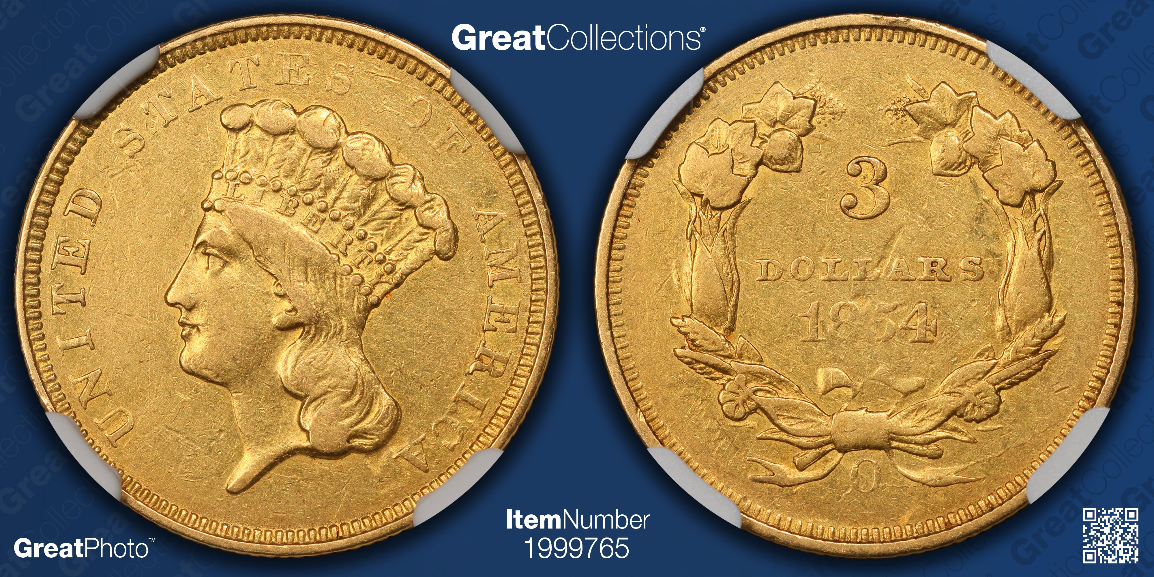 1854-O Three-Dollar Gold Piece NGC AU-53 (Item 1999765