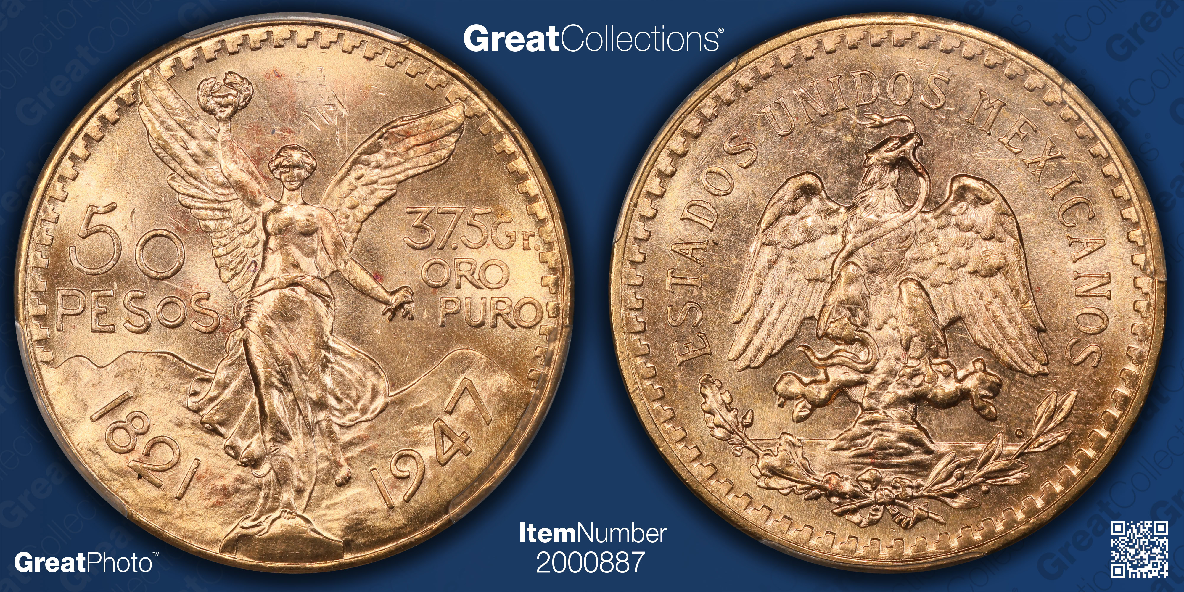 Mexico 1947 Gold 50 Pesos KM-481 PCGS MS-64 (AGW = 1.2057 Oz