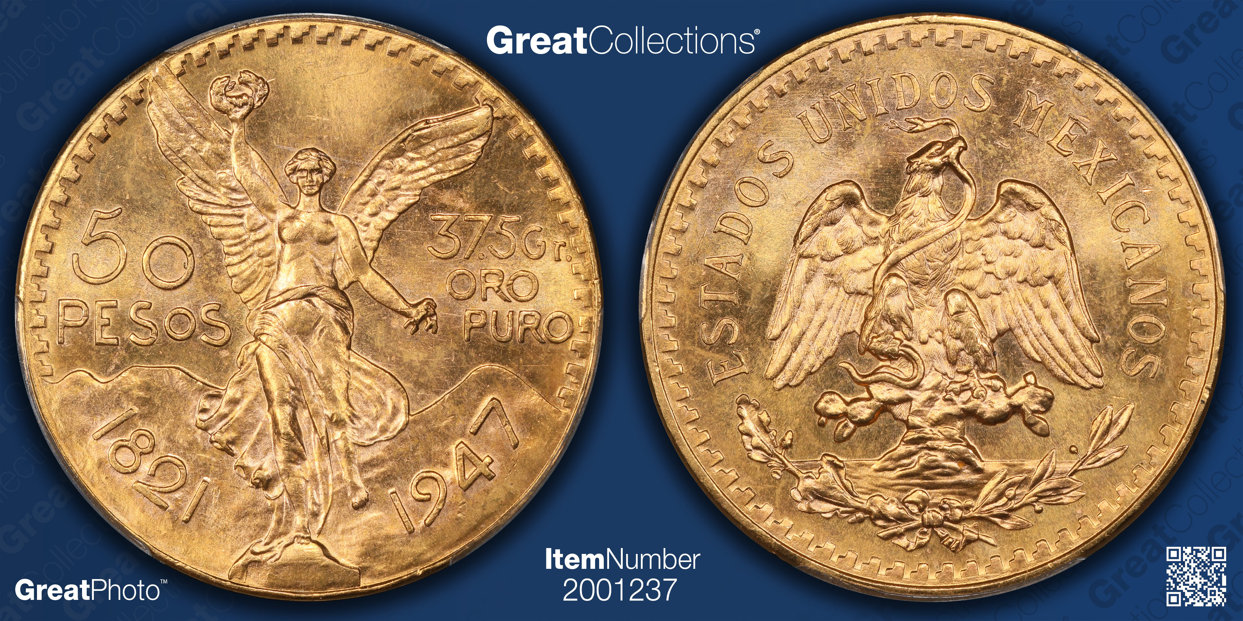 Mexico 1947 Gold 50 Pesos KM-481 PCGS MS-65 (AGW = 1.2057 oz.) (Item ...