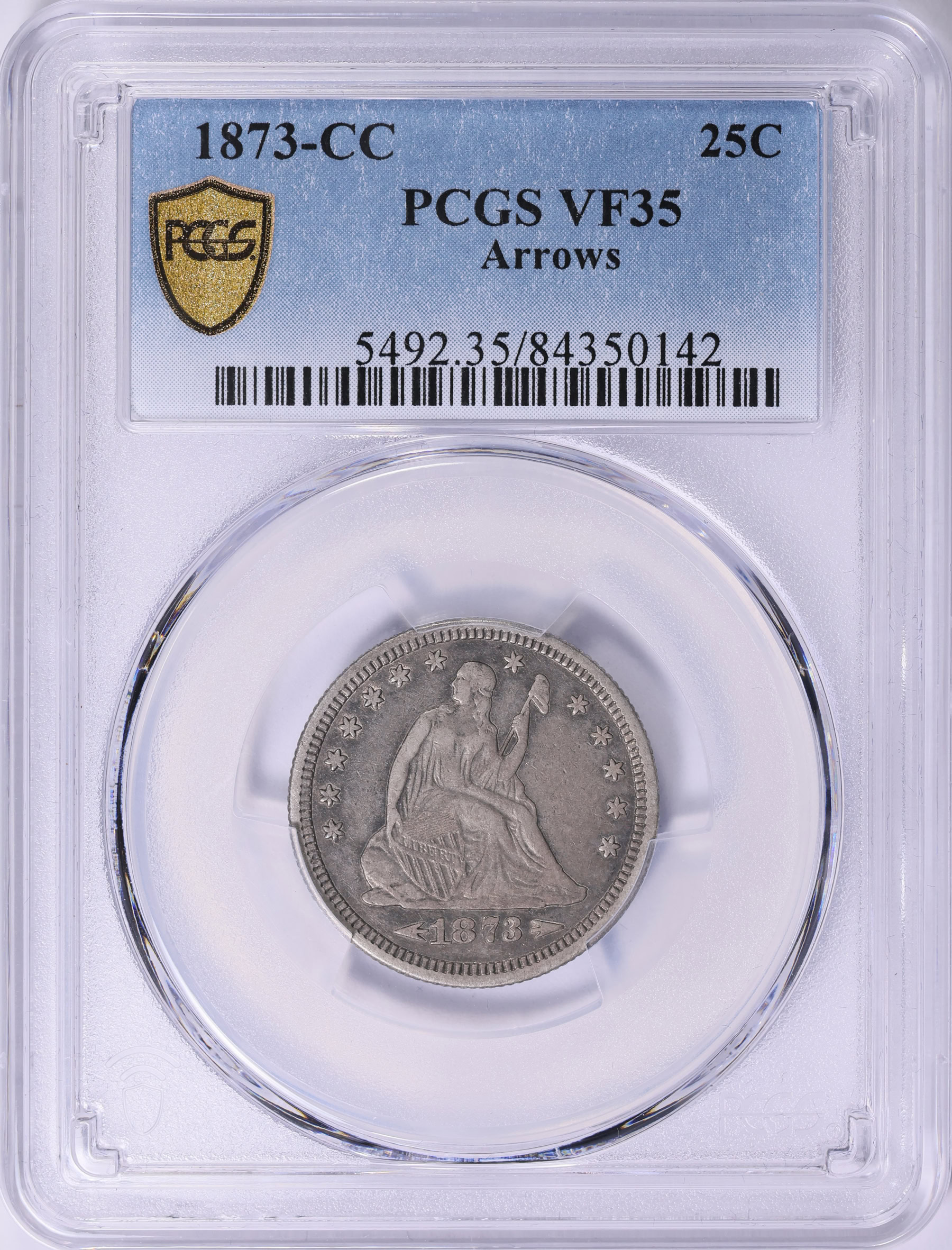 1873-CC Seated Liberty Quarter Arrows PCGS VF-35 (Item 2001260