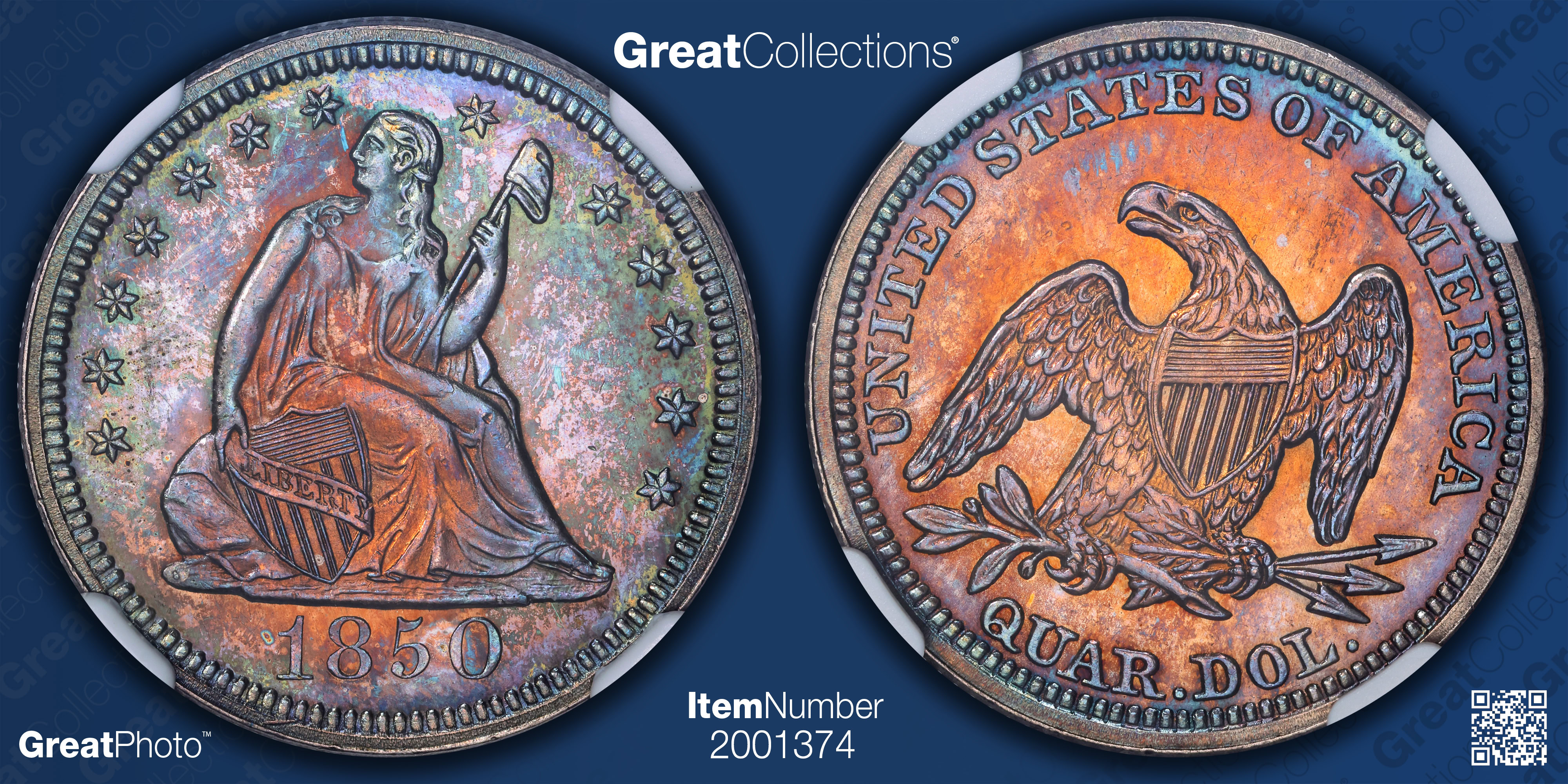 1850 Seated Liberty Quarter MPD FS-501 NGC MS-64 PL | NGC Cert