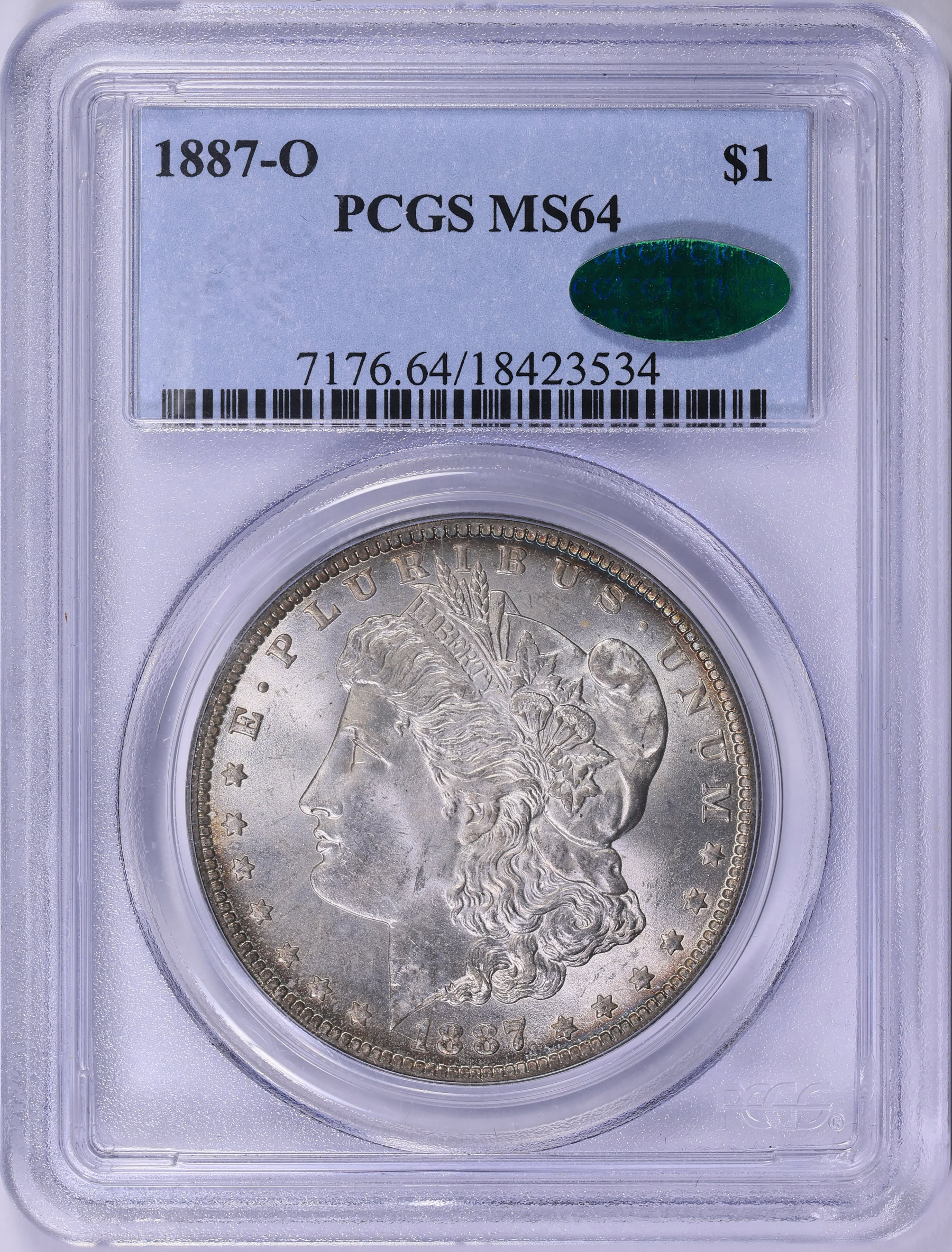 1887-O Morgan Silver Dollar PCGS MS-64 (CAC Green) (Toned) (Item