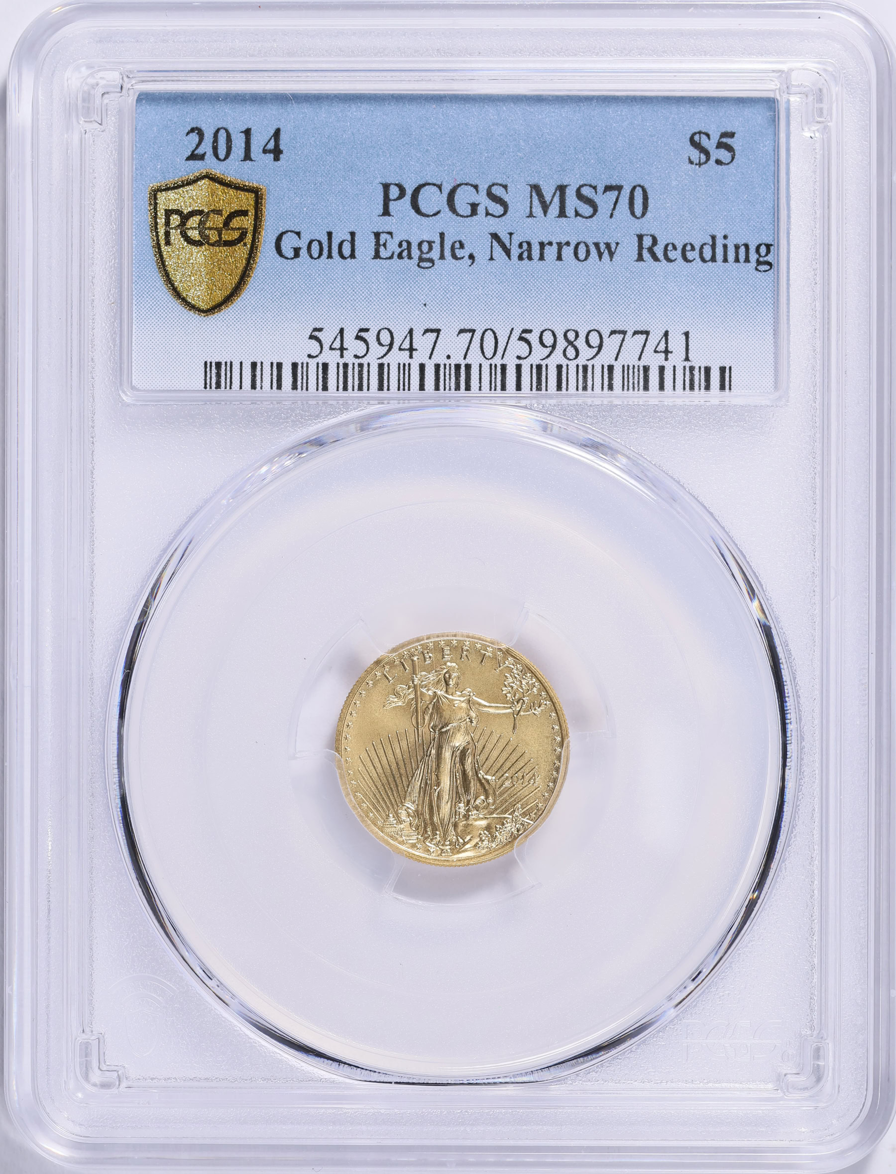 2014 $5 Tenth-Ounce Gold American Eagle Narrow Reeds PCGS MS-70
