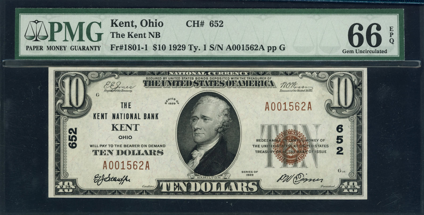 Fr. 1801-1 Kent, Ohio 1929 Type 1 $10 Note The Kent National Bank