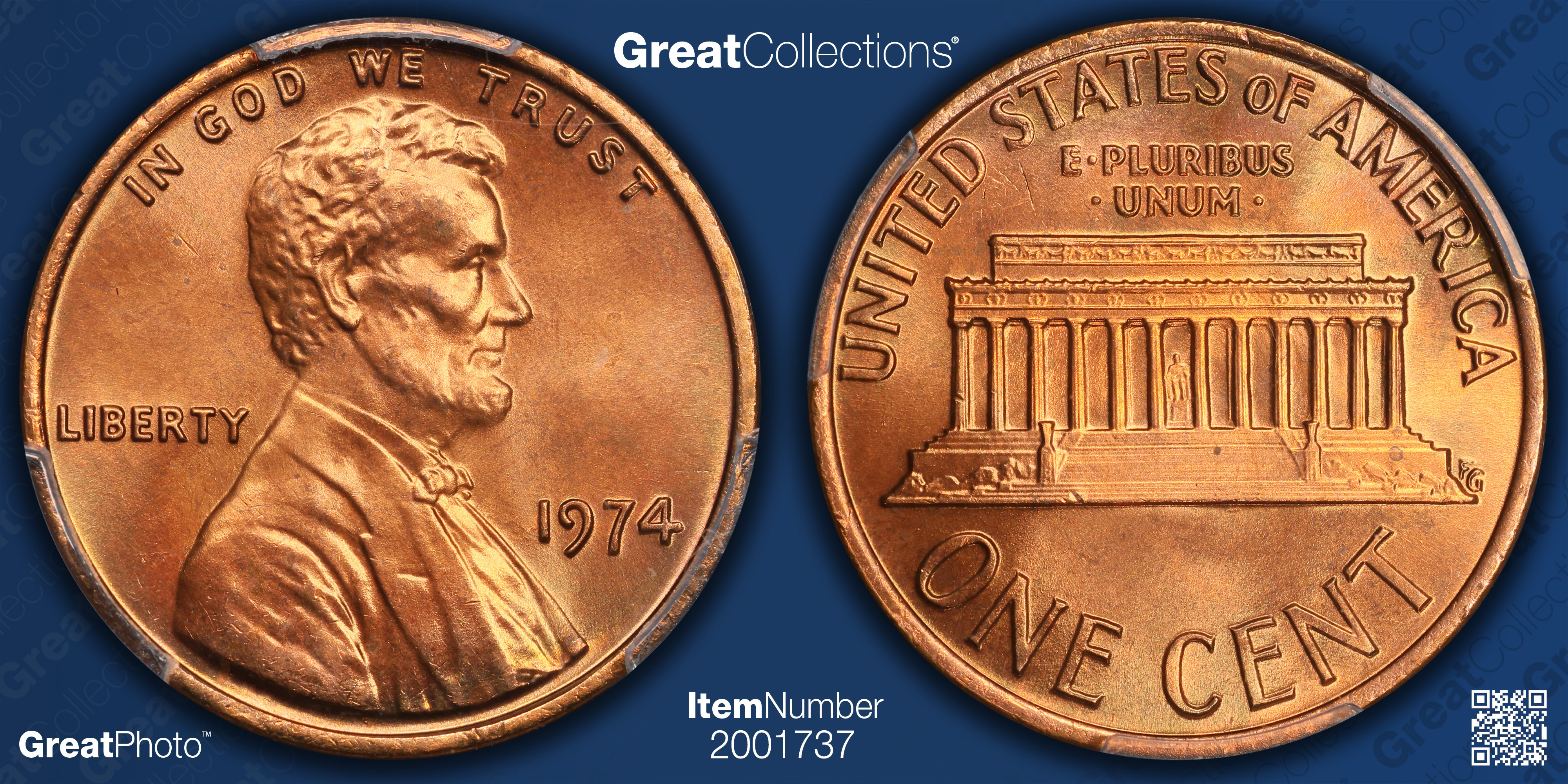 1974 Lincoln Cent PCGS MS-67 RD (Item 2001737) | GreatCollections Coin ...