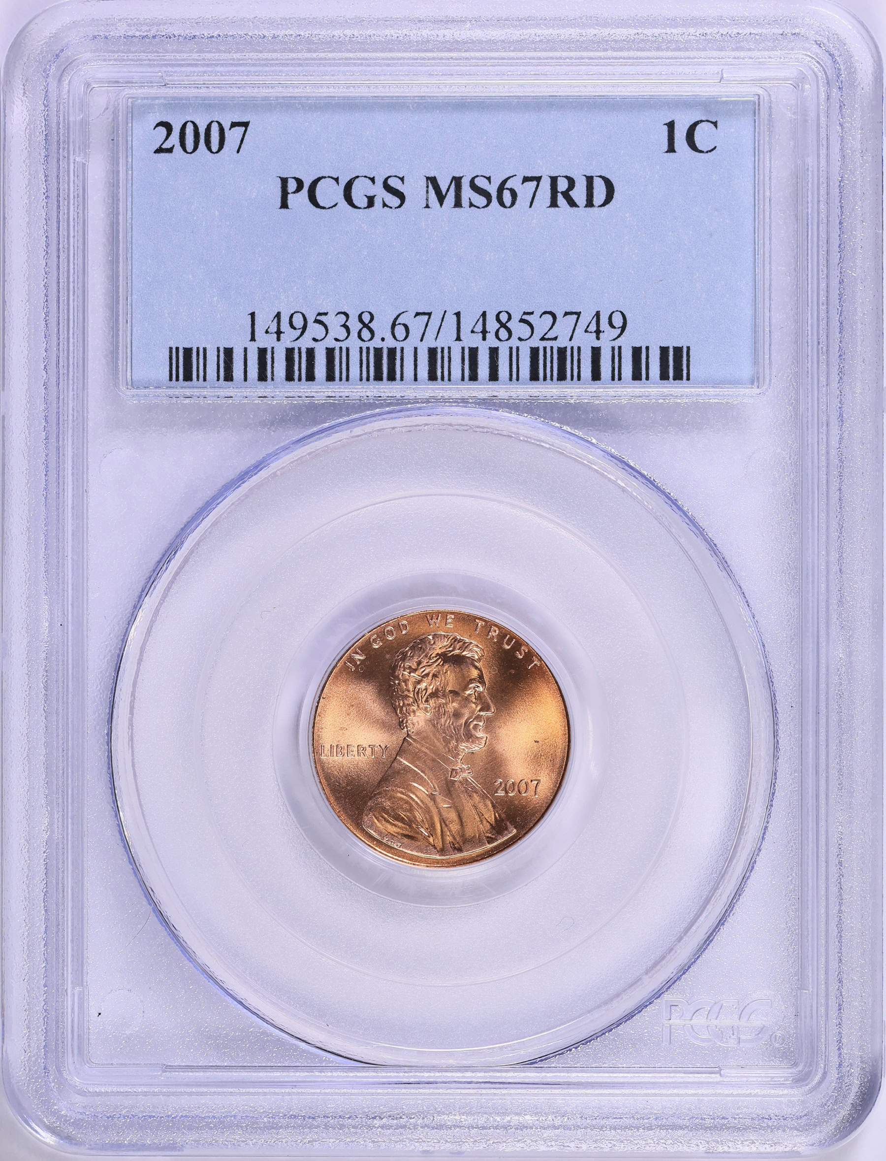 2007 Lincoln Cent PCGS MS-67 RD (Item 2001778) | GreatCollections