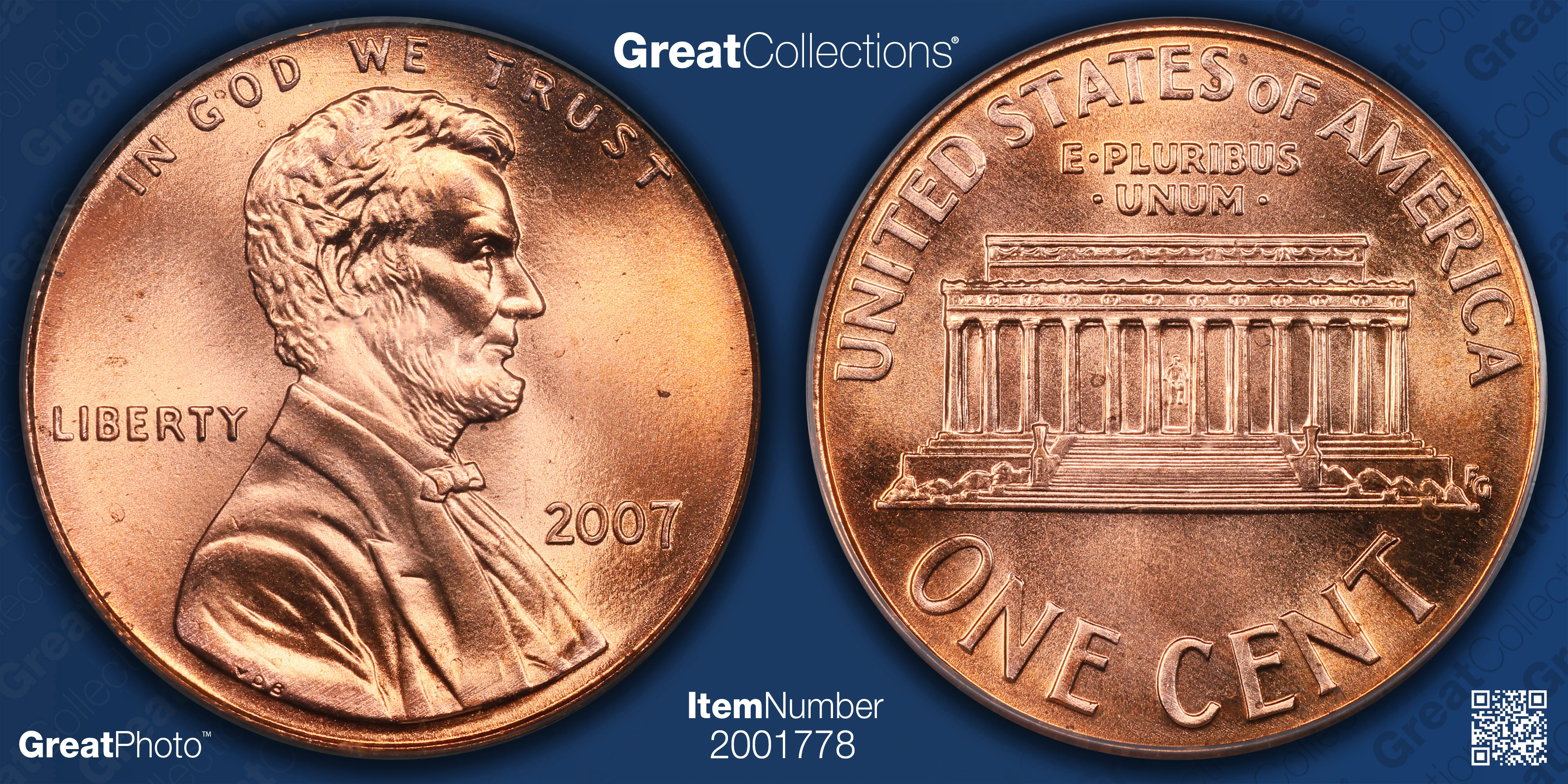 2007 Lincoln Cent PCGS MS-67 RD (Item 2001778) | GreatCollections