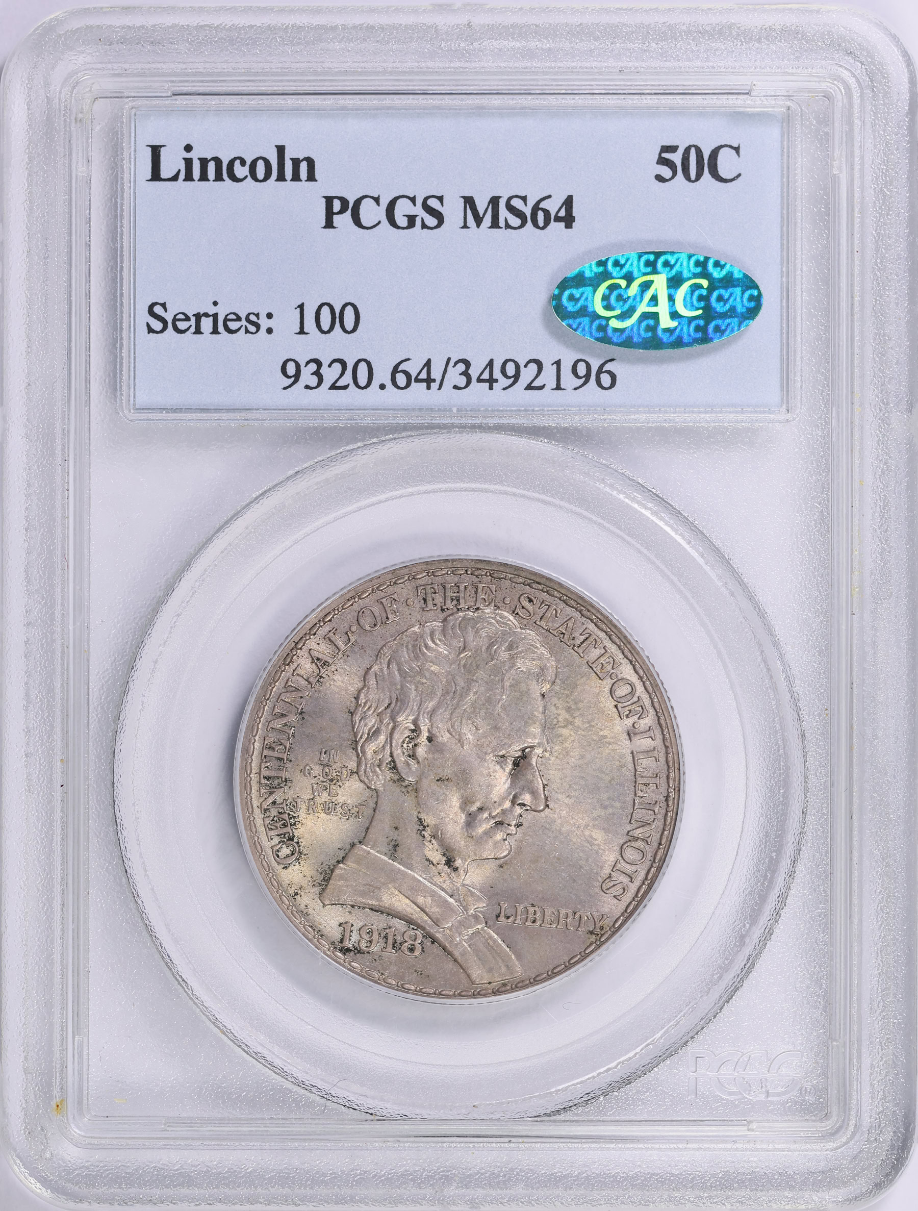 1918 Lincoln-Illinois Centennial Half Dollar PCGS MS-64 (CAC Green ...