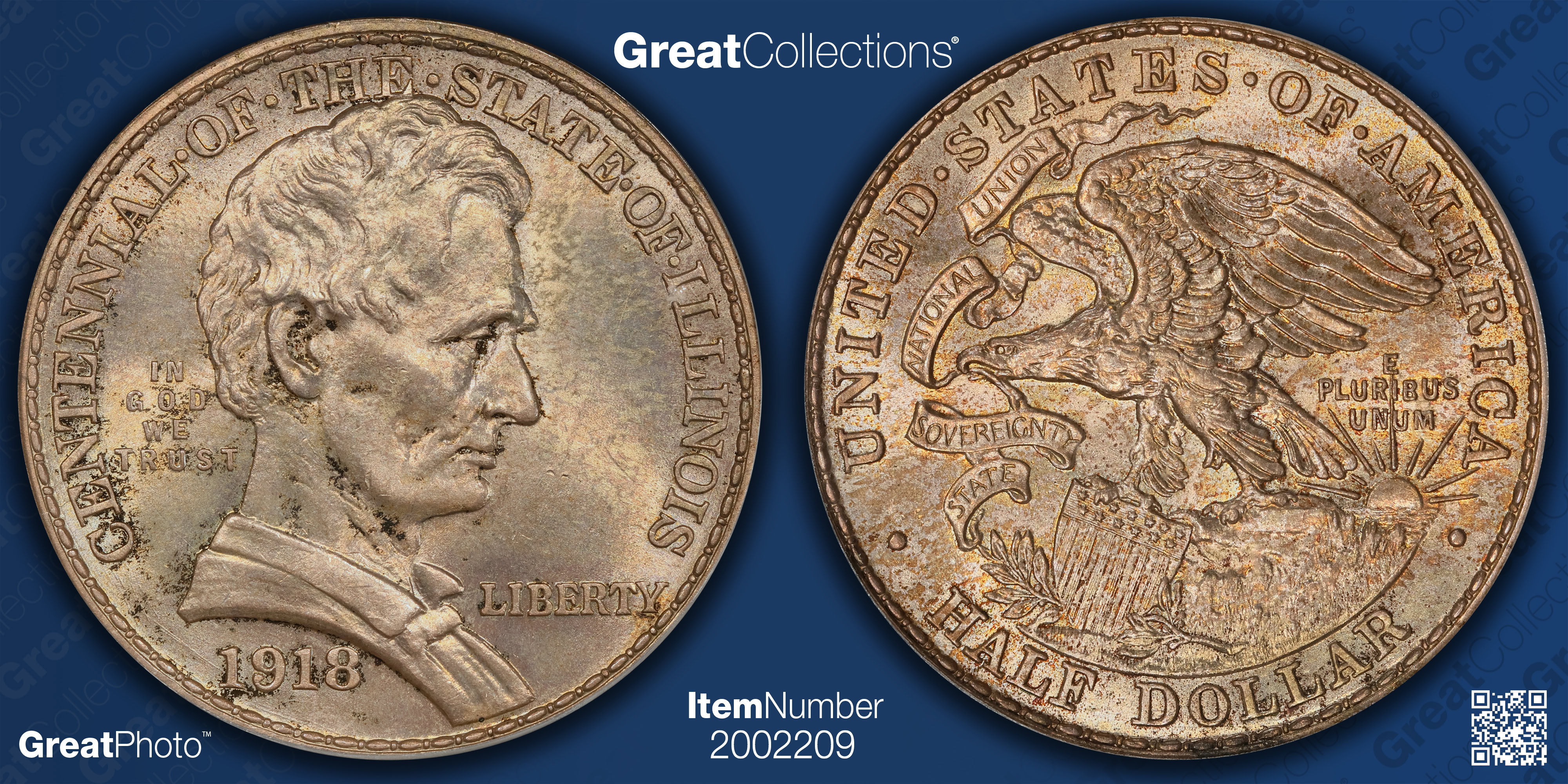 1918 Lincoln-Illinois Centennial Half Dollar PCGS MS-64 (CAC Green ...