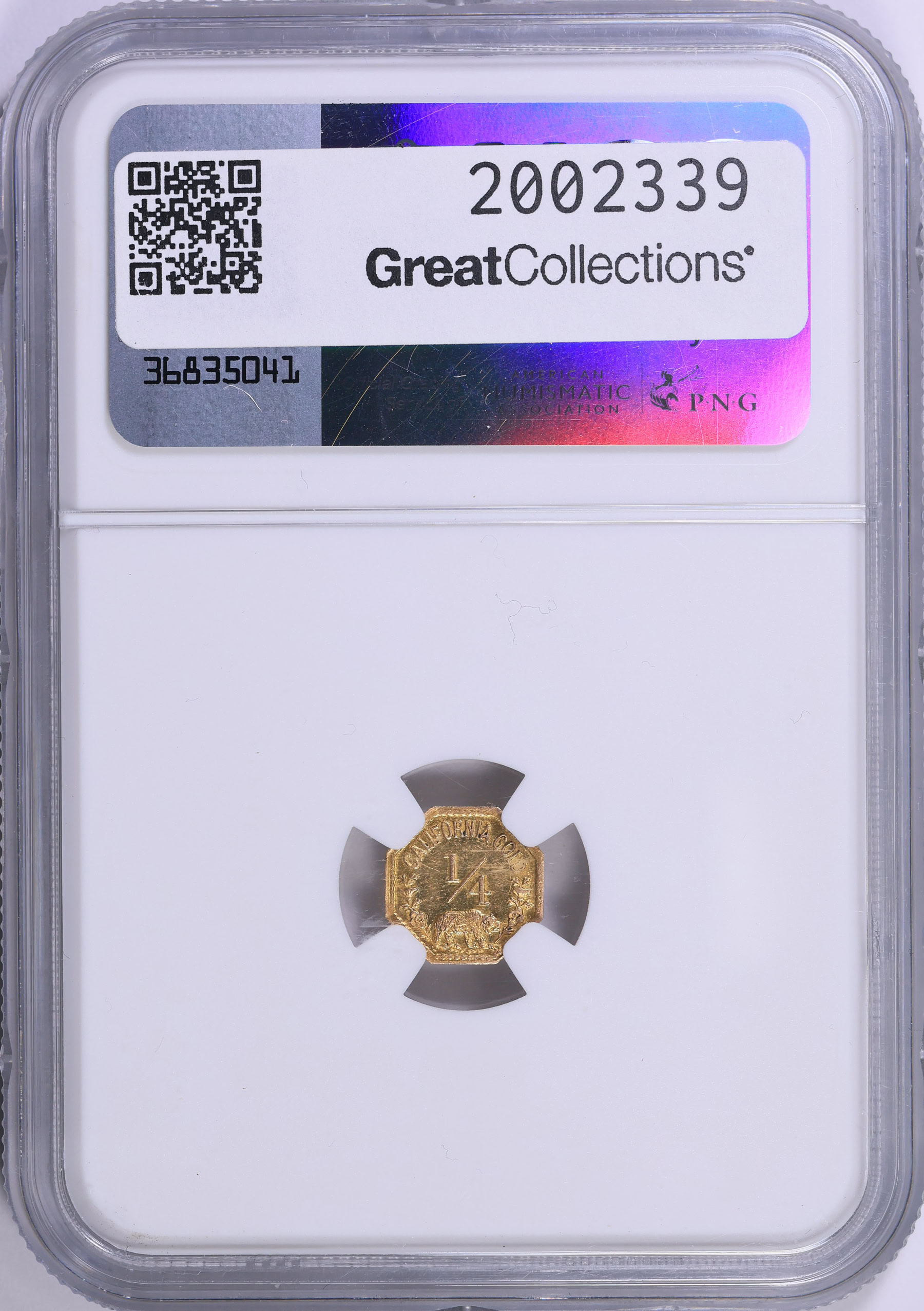 1857-Dated 1/4 California Fractional Gold Token Indian - Bear #2a