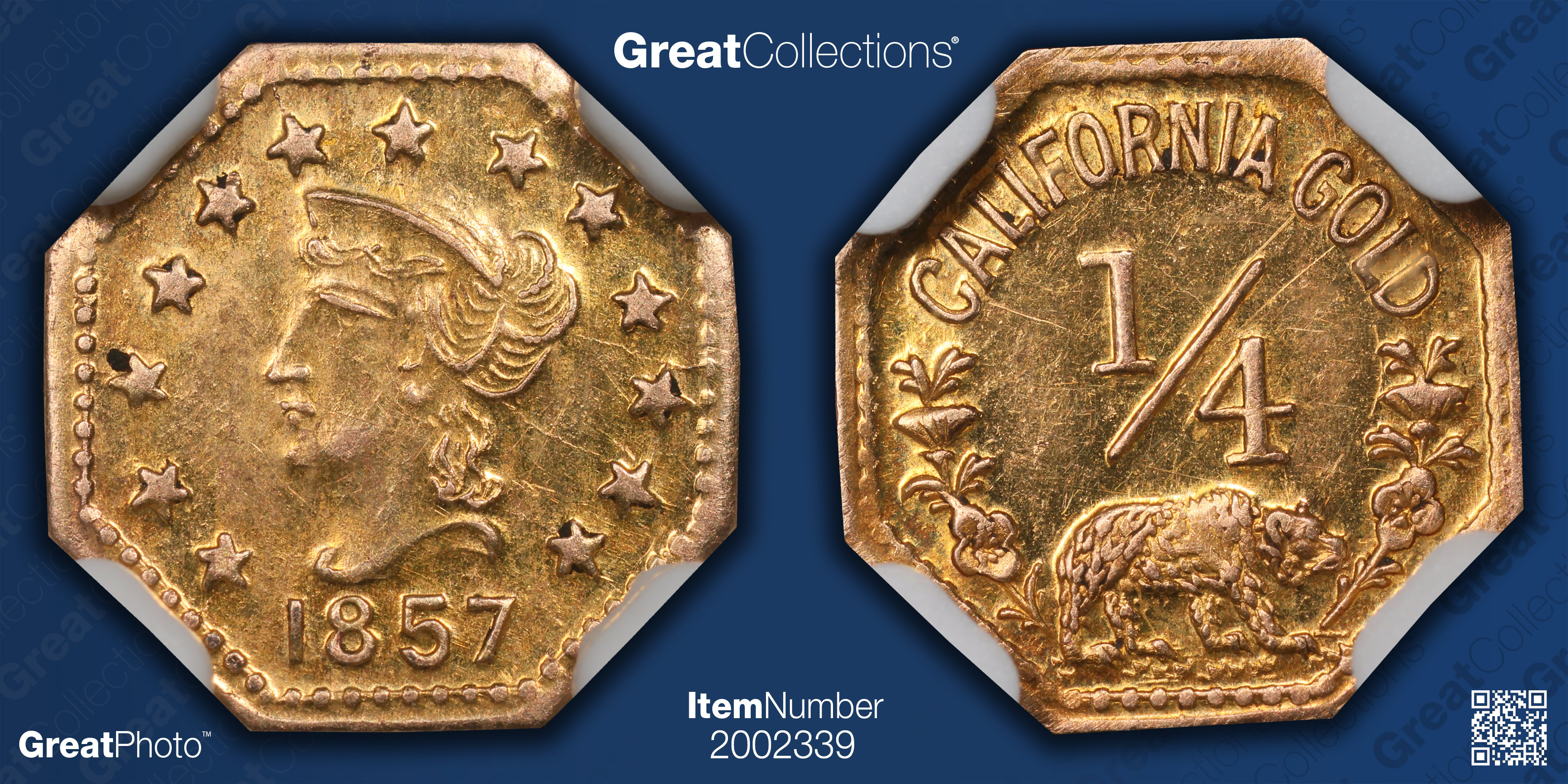 フェイウォン CD VHS 入手困難 24K GOLD K2 HD おまけ武道館 1857-Dated 1/4 California Fractional Gold Token Indian - Bear #2a