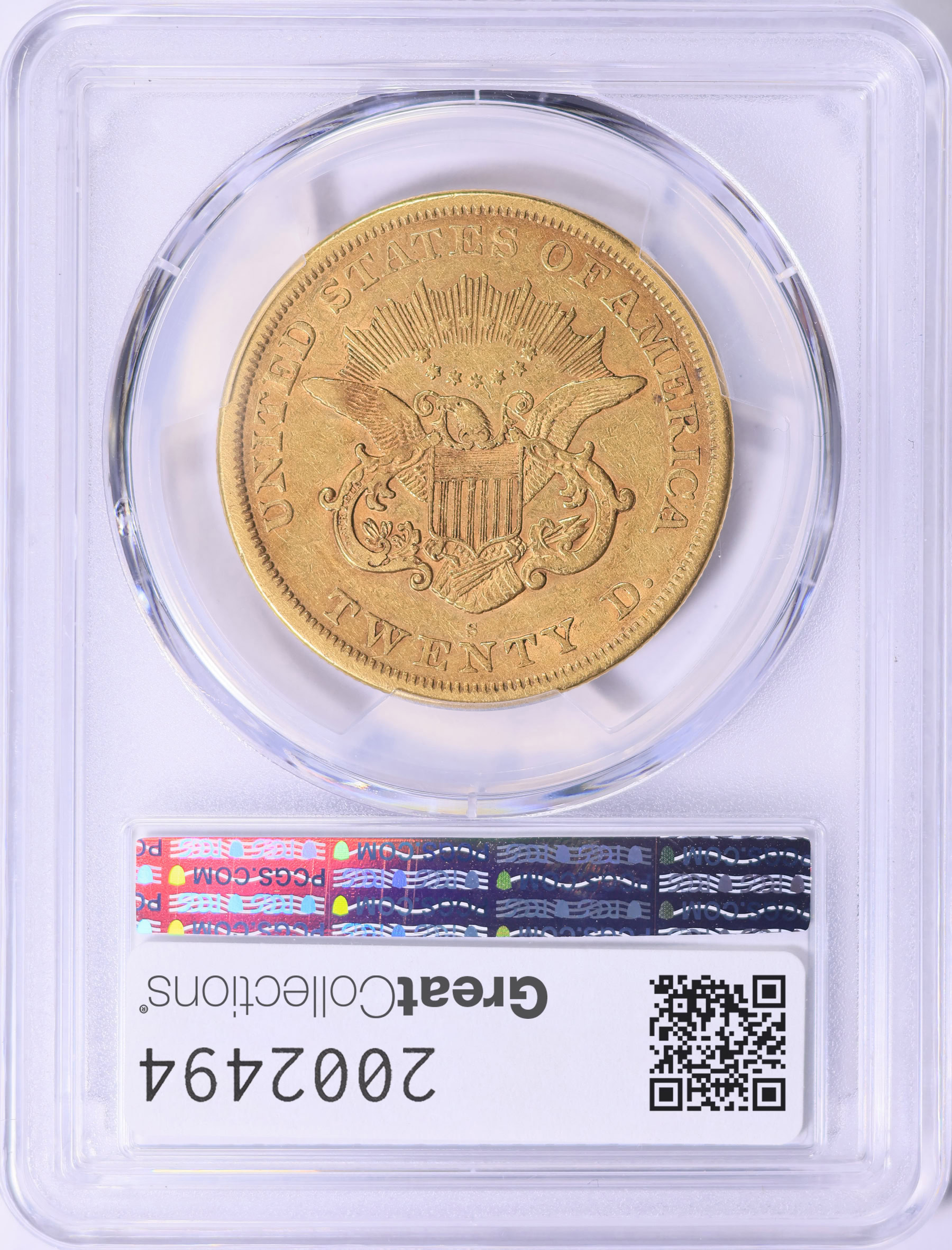 1866-S Liberty Gold Double Eagle No Motto PCGS XF-45 (CAC Green