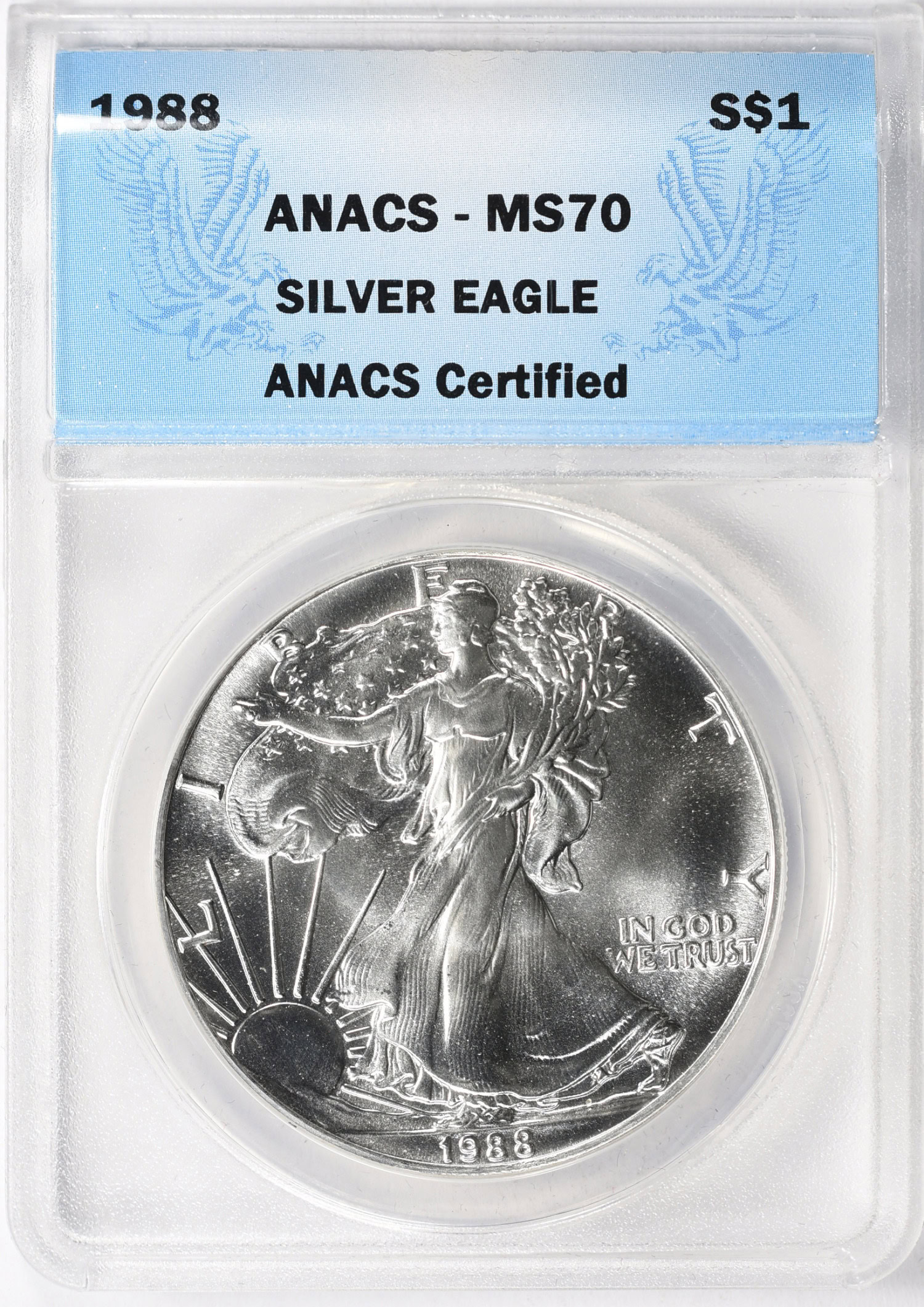 1988 $1 Silver Eagle ANACS MS-70 (Item 2002573) | GreatCollections