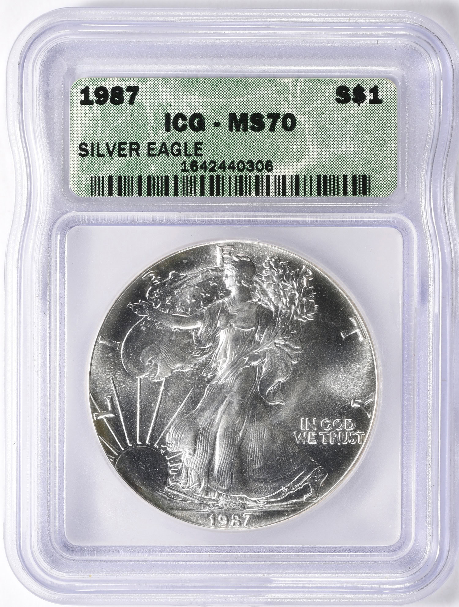 1987 $1 Silver Eagle ICG MS-70 (Item 2002580) | GreatCollections