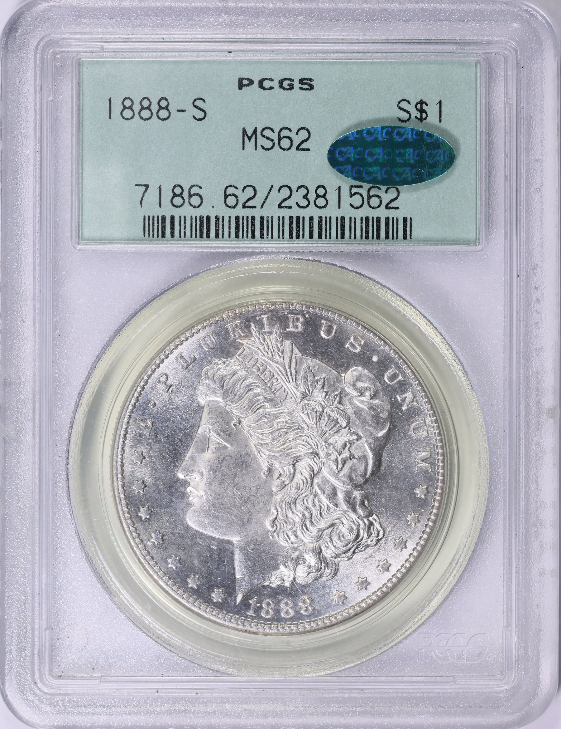 シルバー製超極太sカン 1888-S Morgan Silver Dollar PCGS MS-62 (CAC Green) OGH (Item