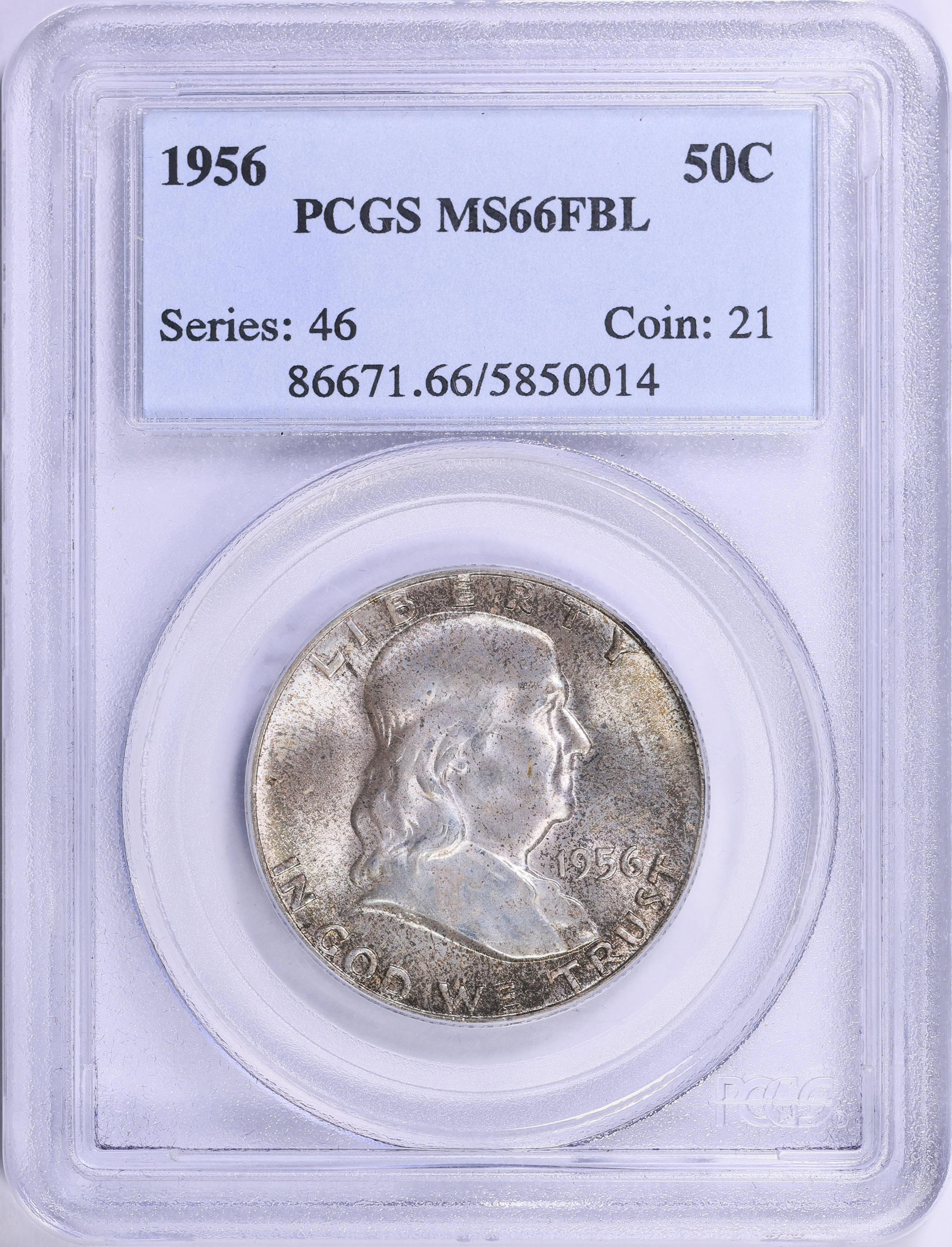 1956 Franklin Half Dollar PCGS MS-66 FBL (Toned) (Item 2003106