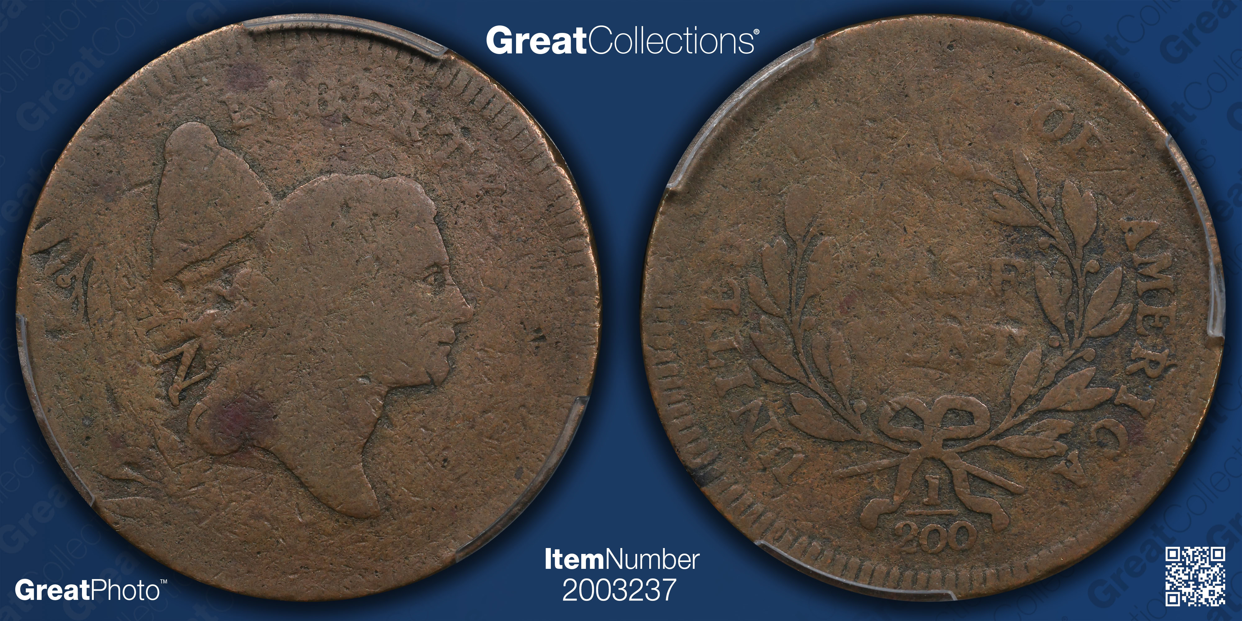 Mint Error 1795 Liberty Cap Half Cent Cohen-6a, No Pole Struck