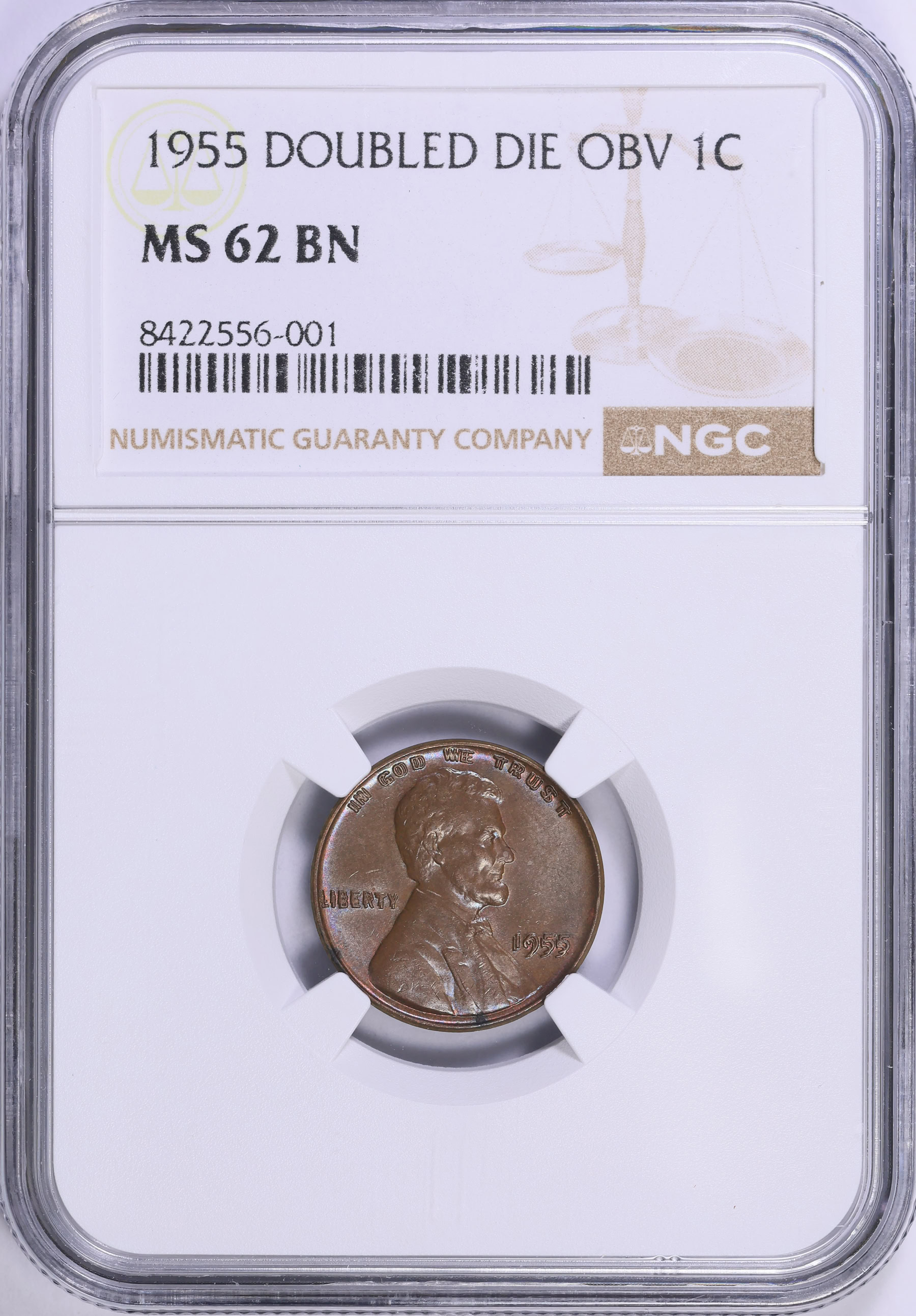 1955 Lincoln Cent Doubled Die Obverse NGC MS-62 BN (Item 2003288