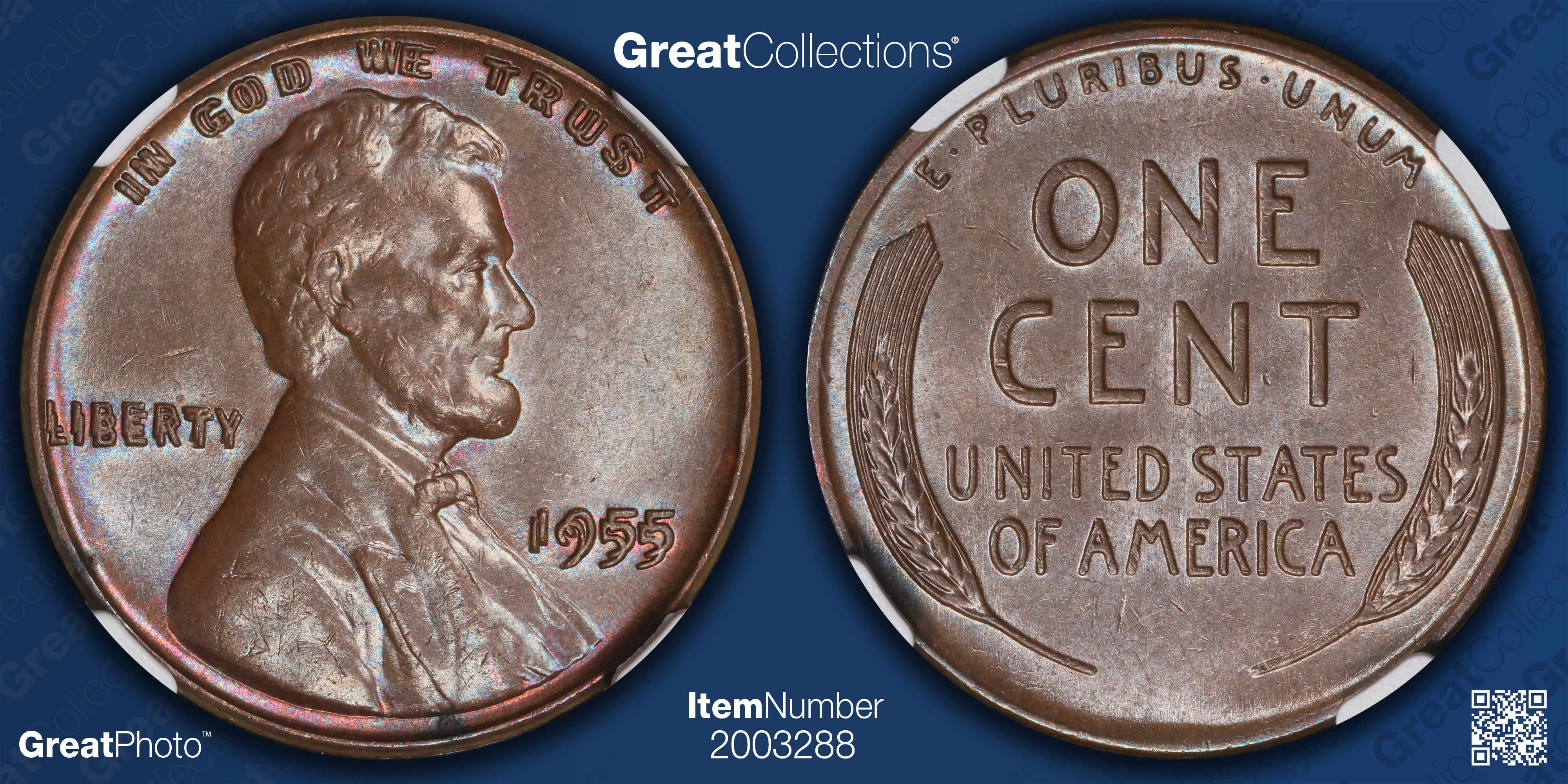 1955 Lincoln Cent Doubled Die Obverse NGC MS-62 BN (Item 2003288