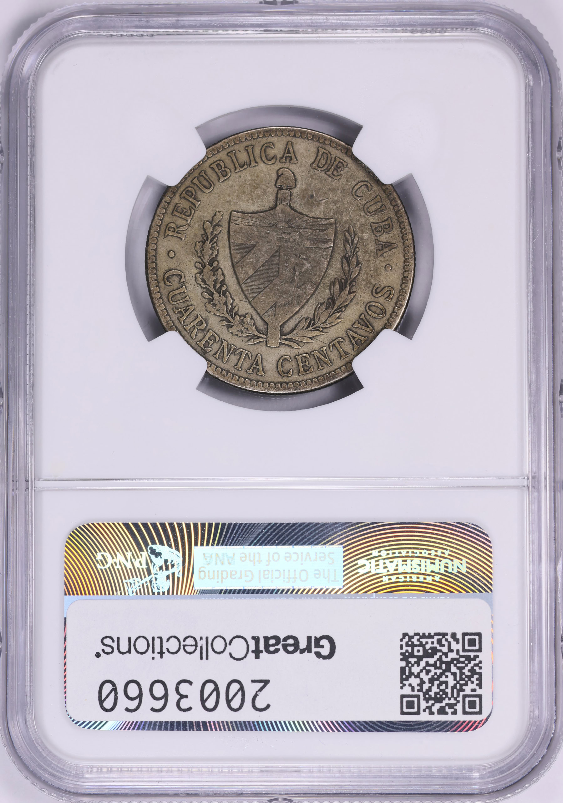 Cuba 1916 Silver 40 Centavos KM-14.3 NGC F-15 (Item 2003660