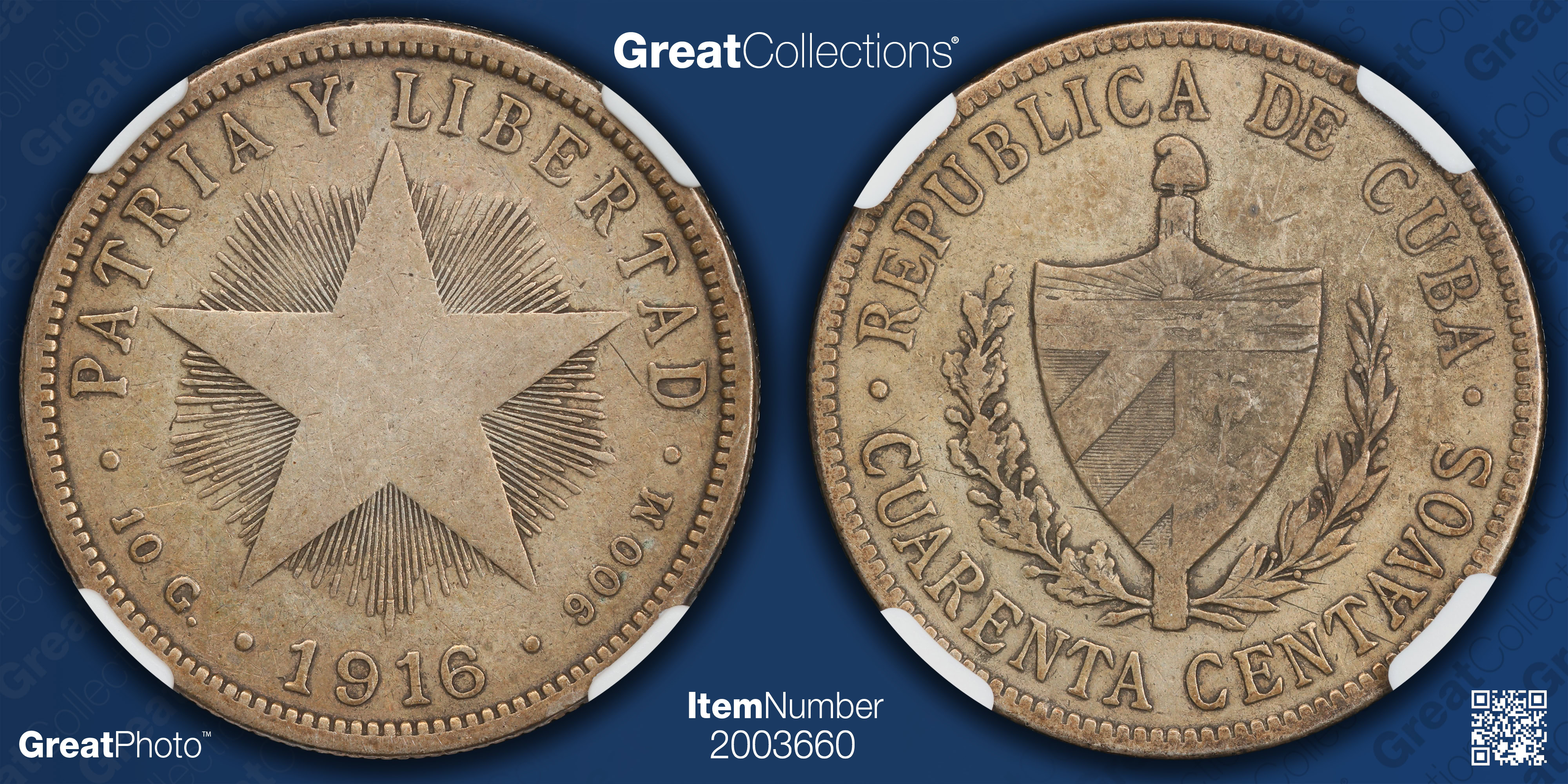 Cuba 1916 Silver 40 Centavos KM-14.3 NGC F-15 (Item 2003660