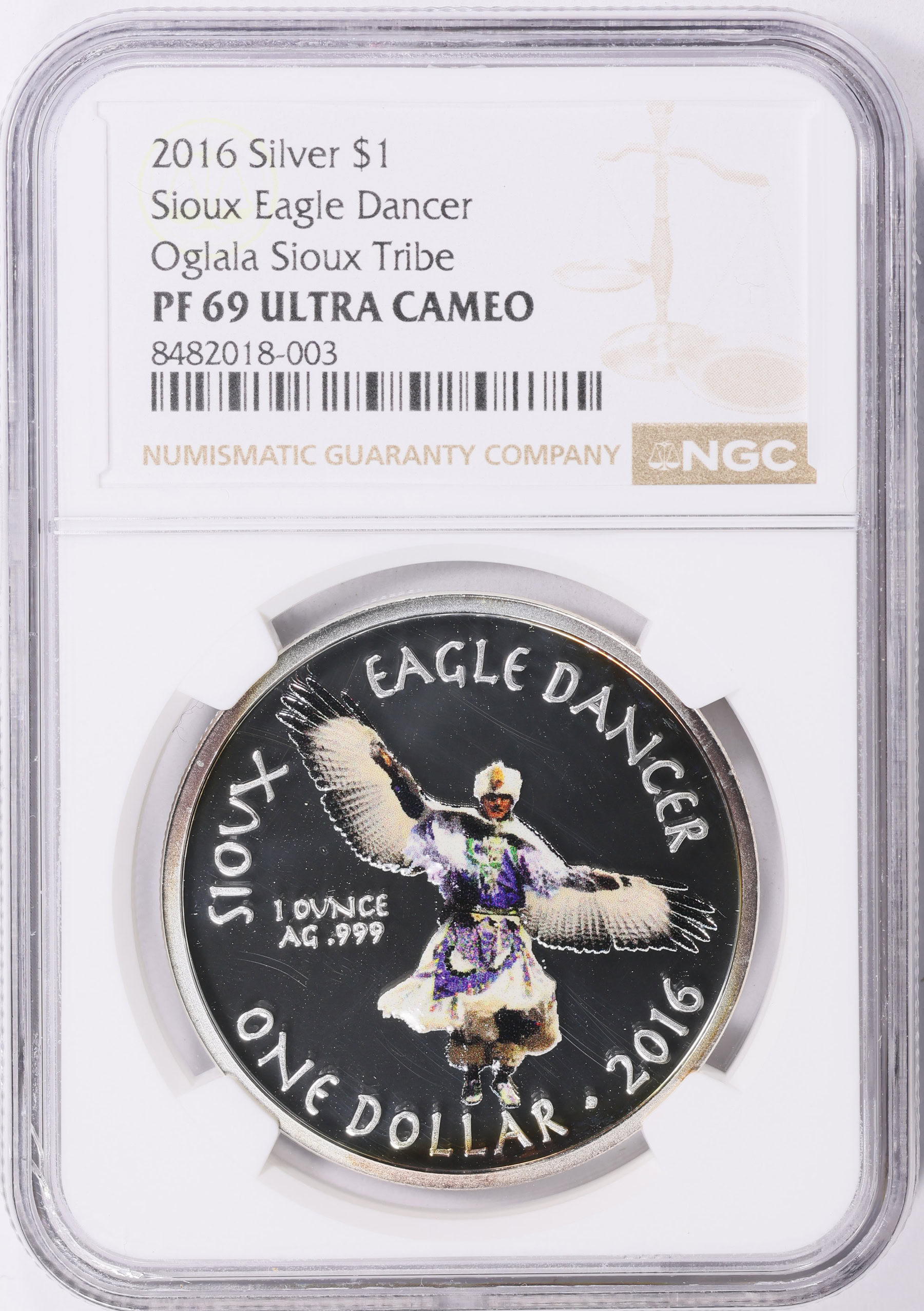 2016 Oglala Sioux Nation Colorized Silver Dollar Sioux Eagle