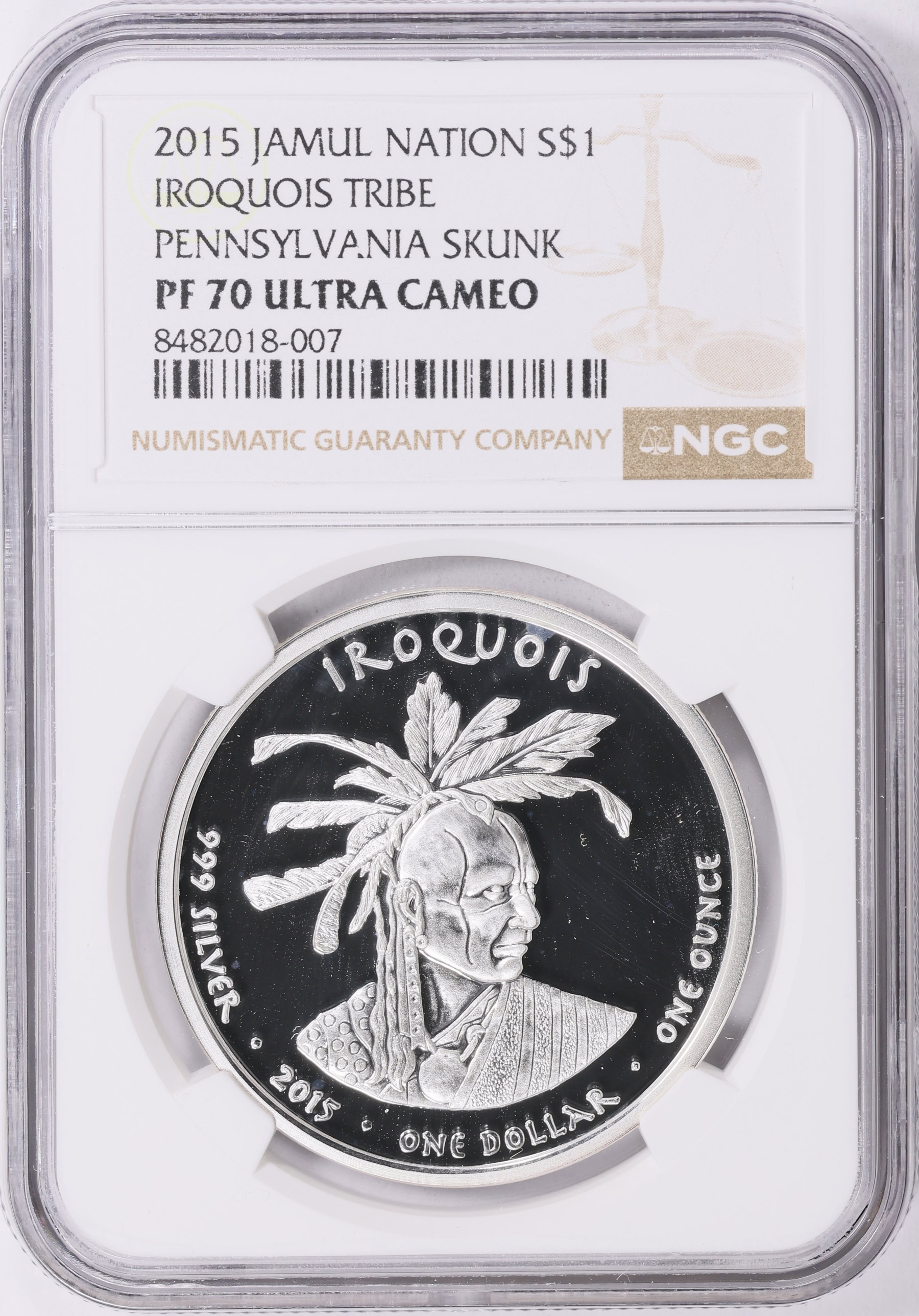 2015 Jamul Nation Silver Dollar Iroquois Tribe, Pennsylvania Skunk