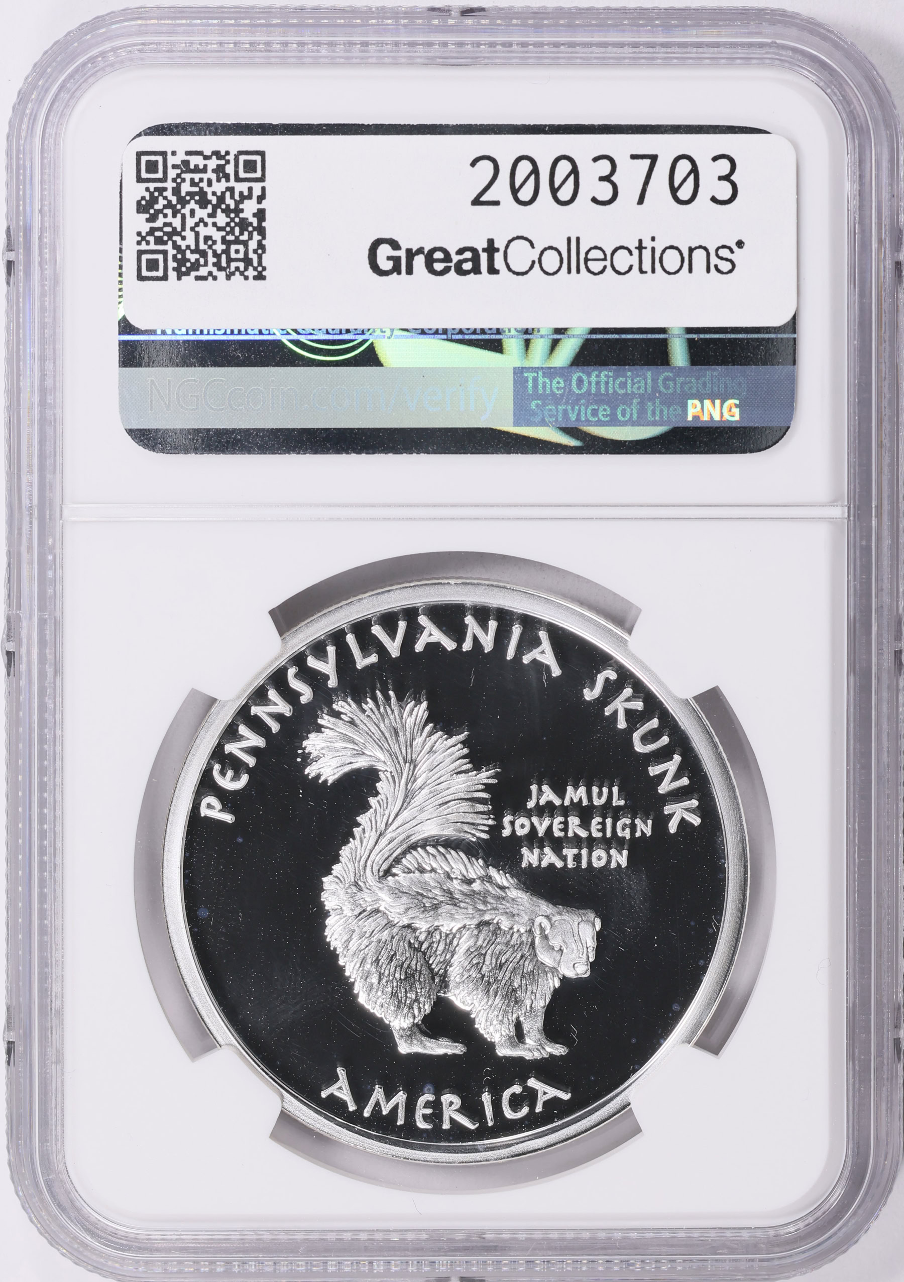 2015 Jamul Nation Silver Dollar Iroquois Tribe, Pennsylvania Skunk
