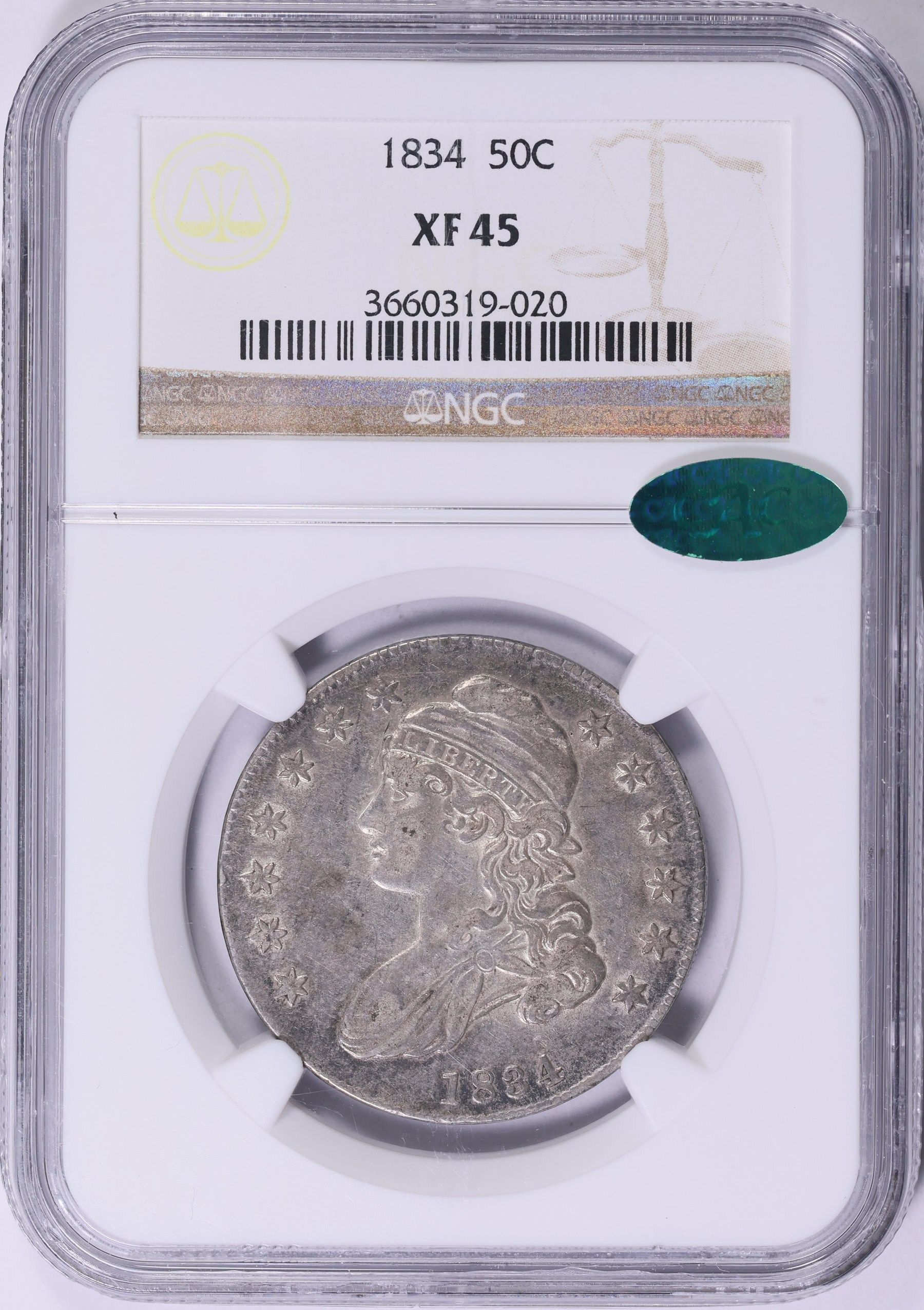 1834 Capped Bust Half Dollar NGC XF-45 (CAC Green) (Item 2003738