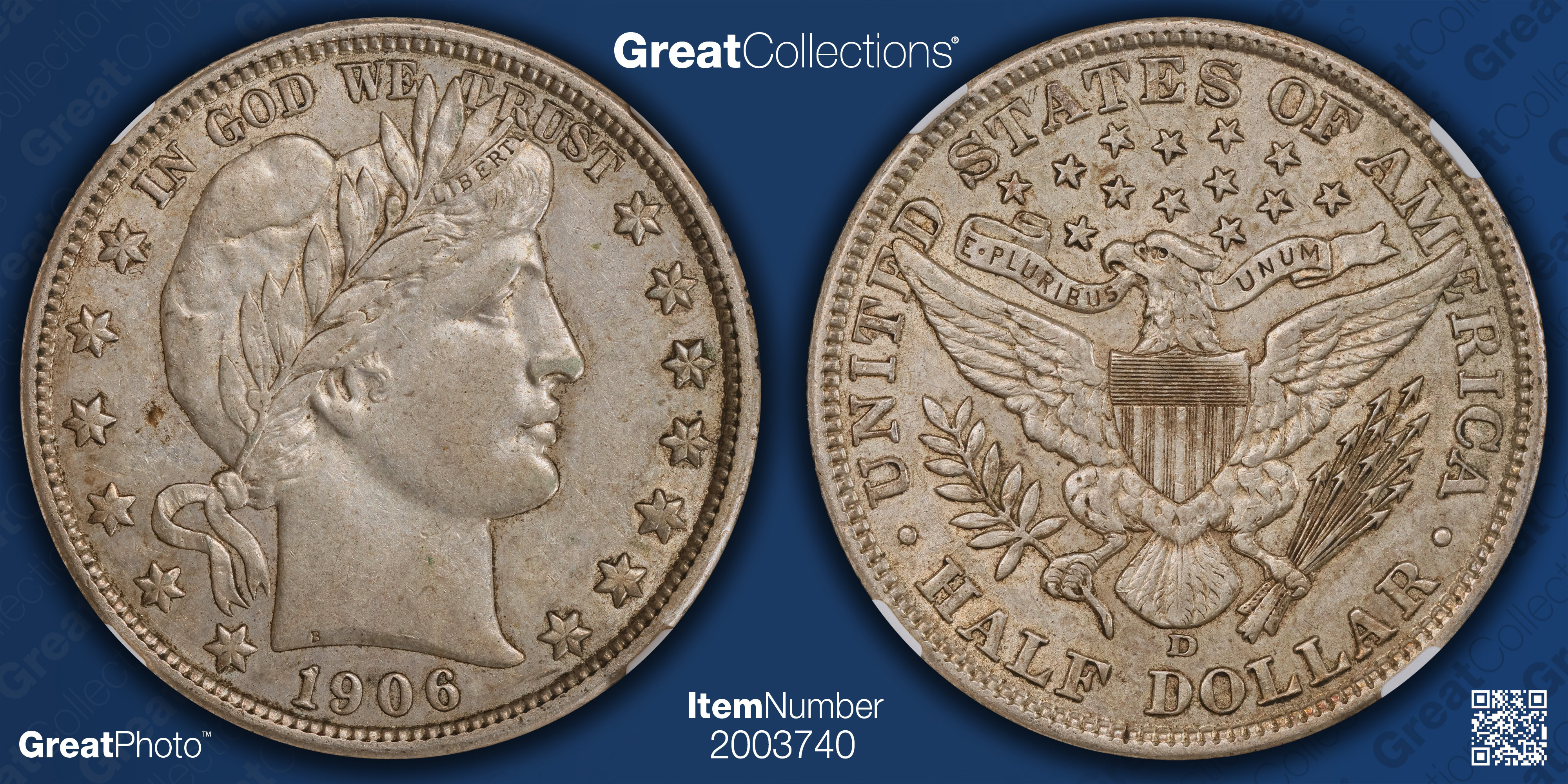 1906-D Barber Half Dollar NGC AU-50 (CAC Green) (Item 2003740