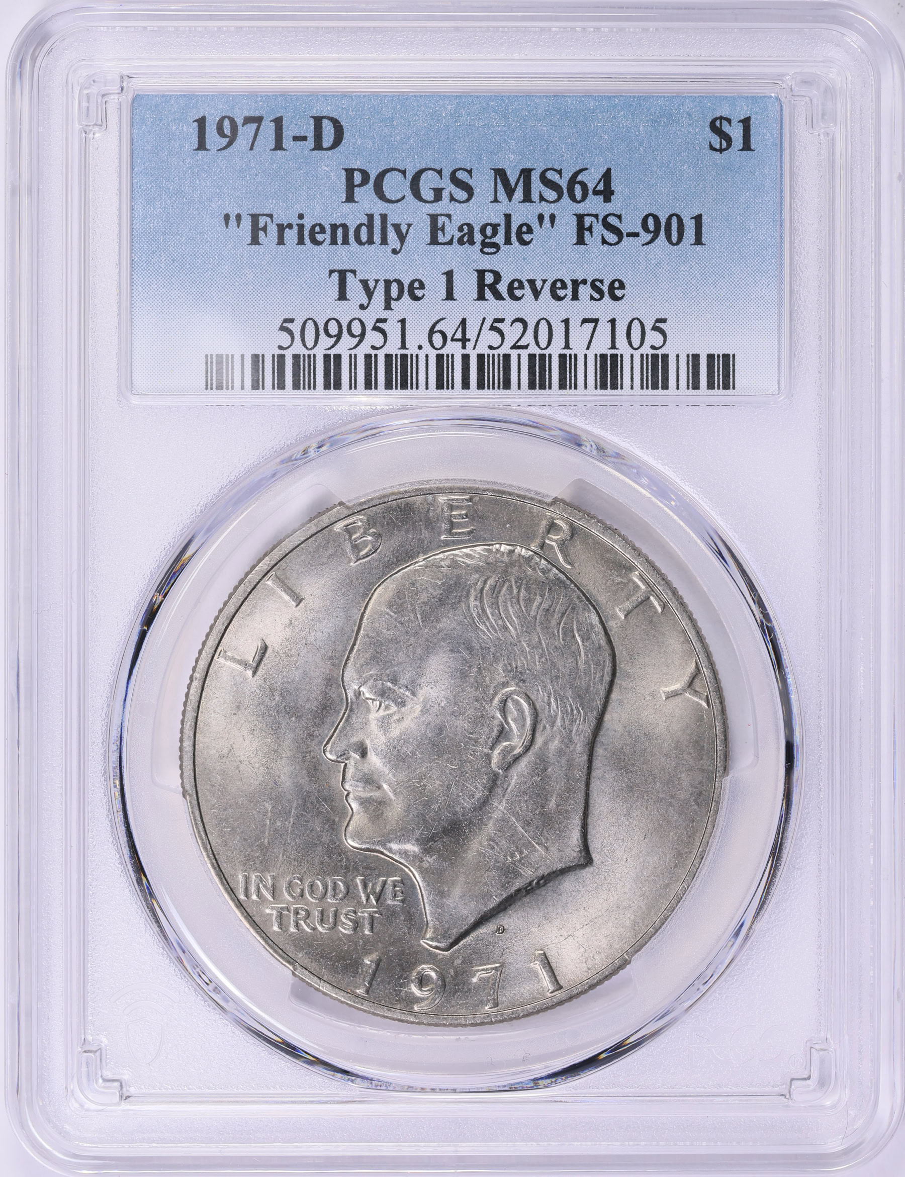 1971-D Eisenhower Dollar Friendly Eagle FS-901 Type 1 Reverse PCGS