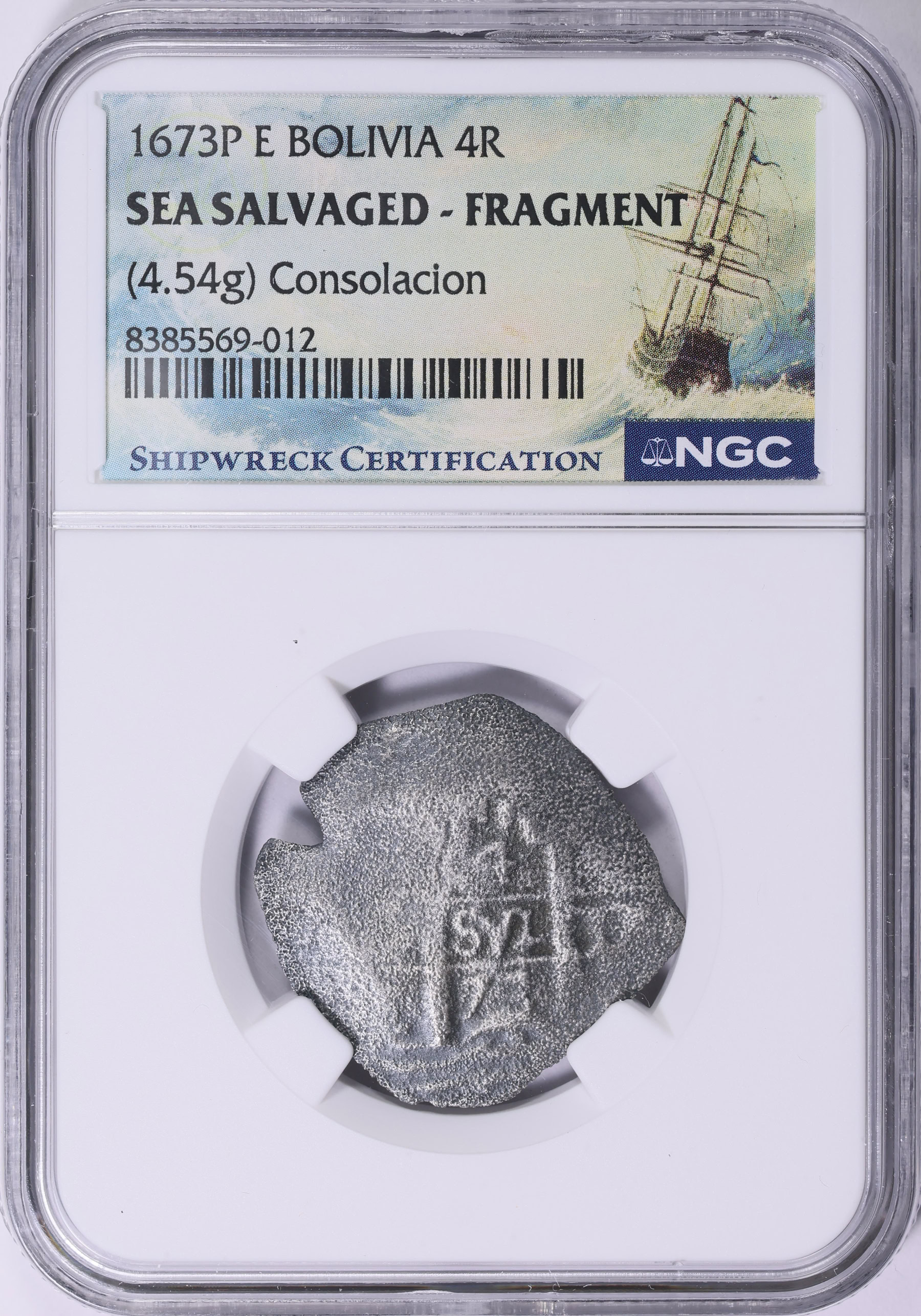 Bolivia 1673-P E Silver 4 Reales Sea Salvaged Fragment KM-25 NGC