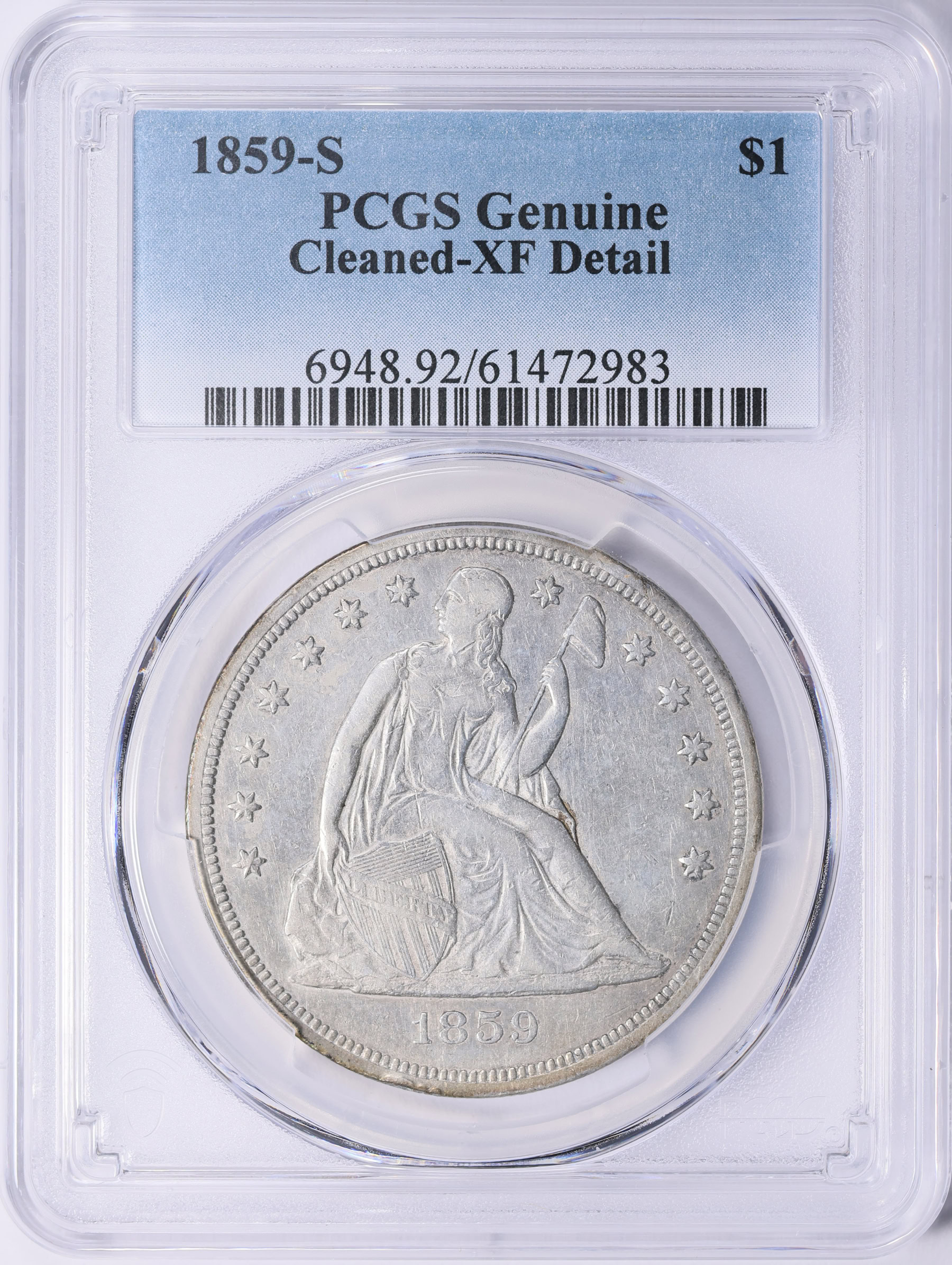 1859-S Seated Liberty Silver Dollar PCGS Genuine XF Details (Item