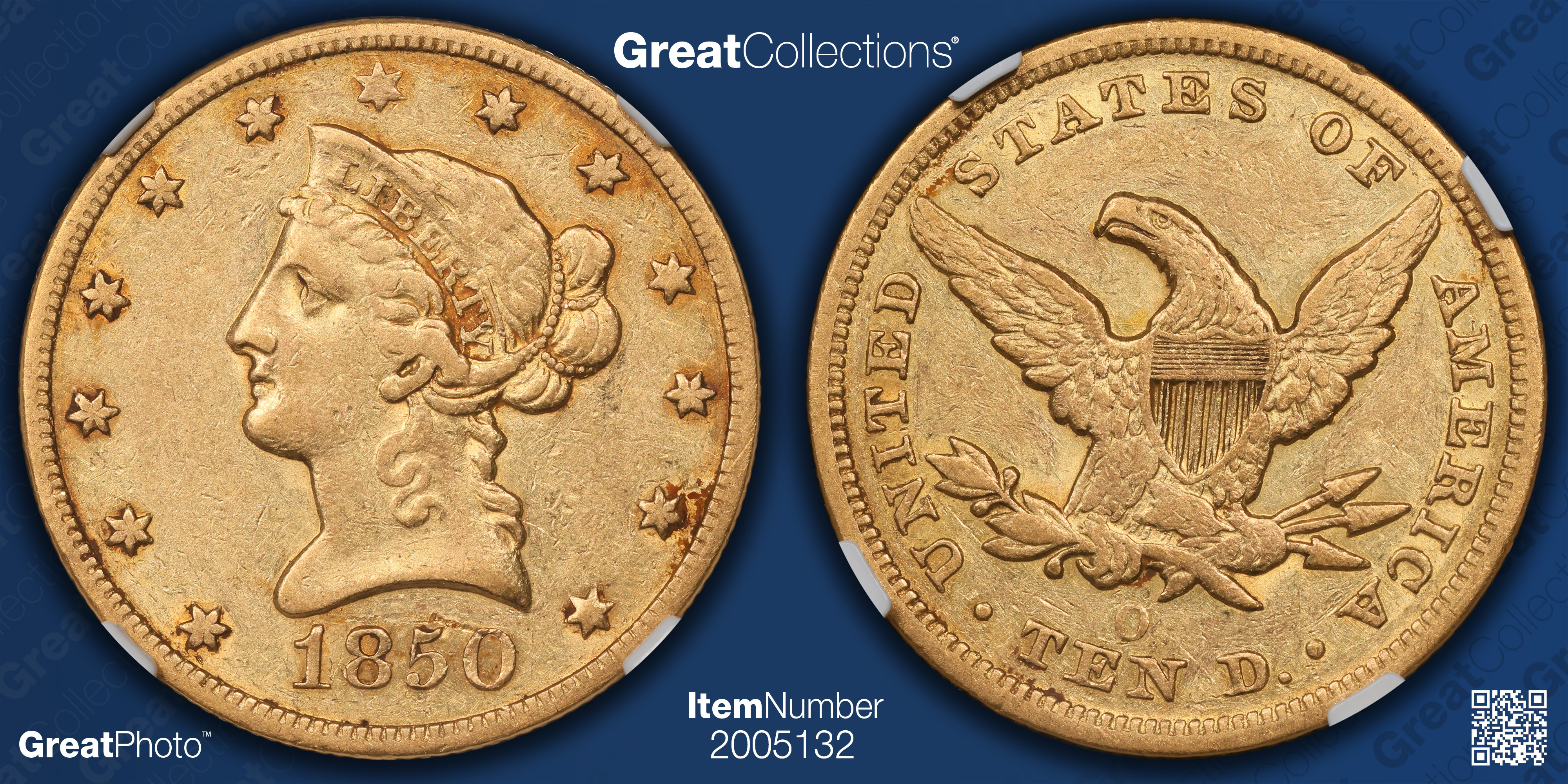 1850-O Liberty Gold Eagle NGC XF-45 (CAC Green) (Item 2005132