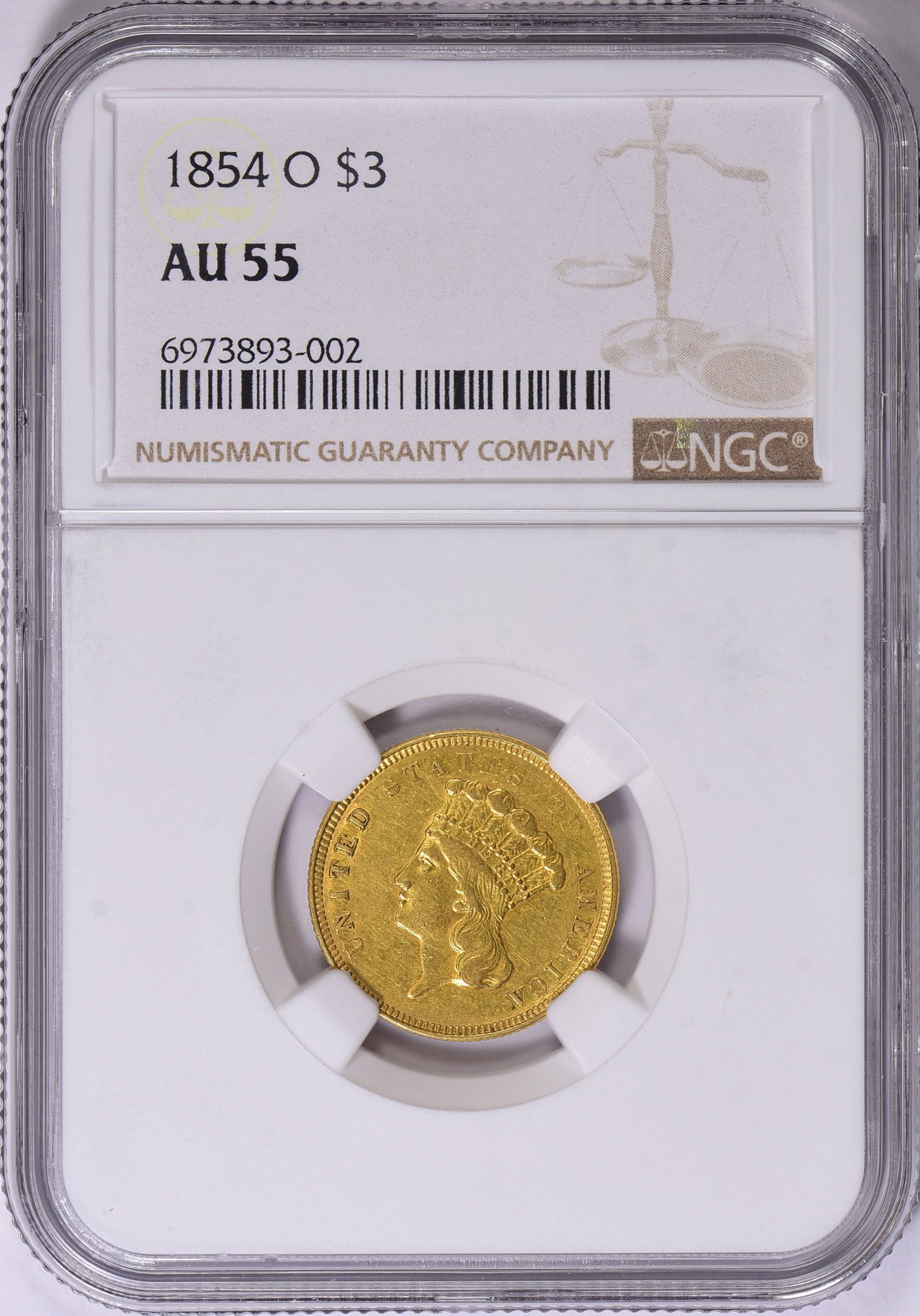 1854-O Three-Dollar Gold Piece NGC AU-55 (Item 2005134