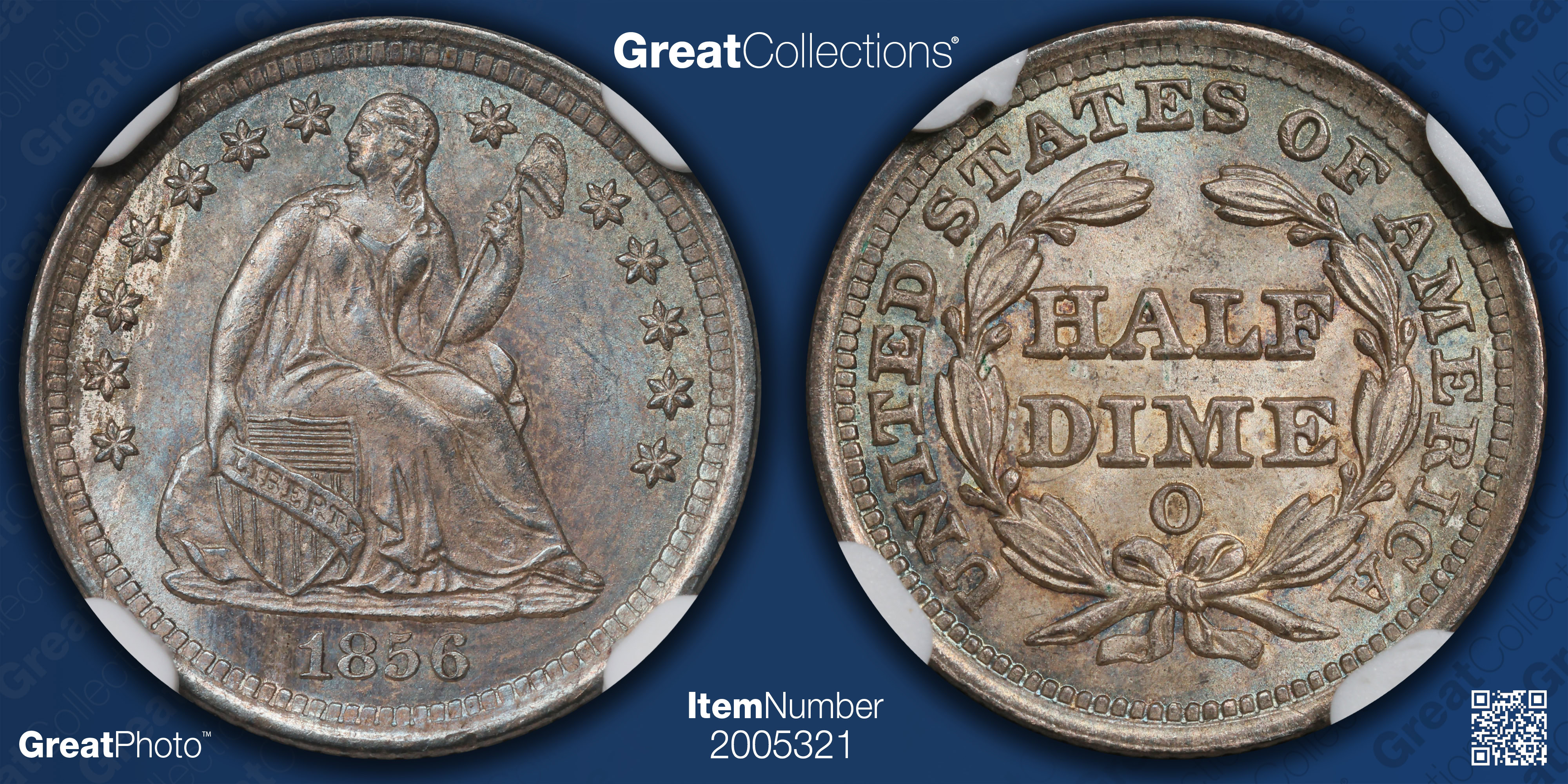 1856-O Seated Liberty Half Dime NGC MS-66 (Toned) (Item 2005321