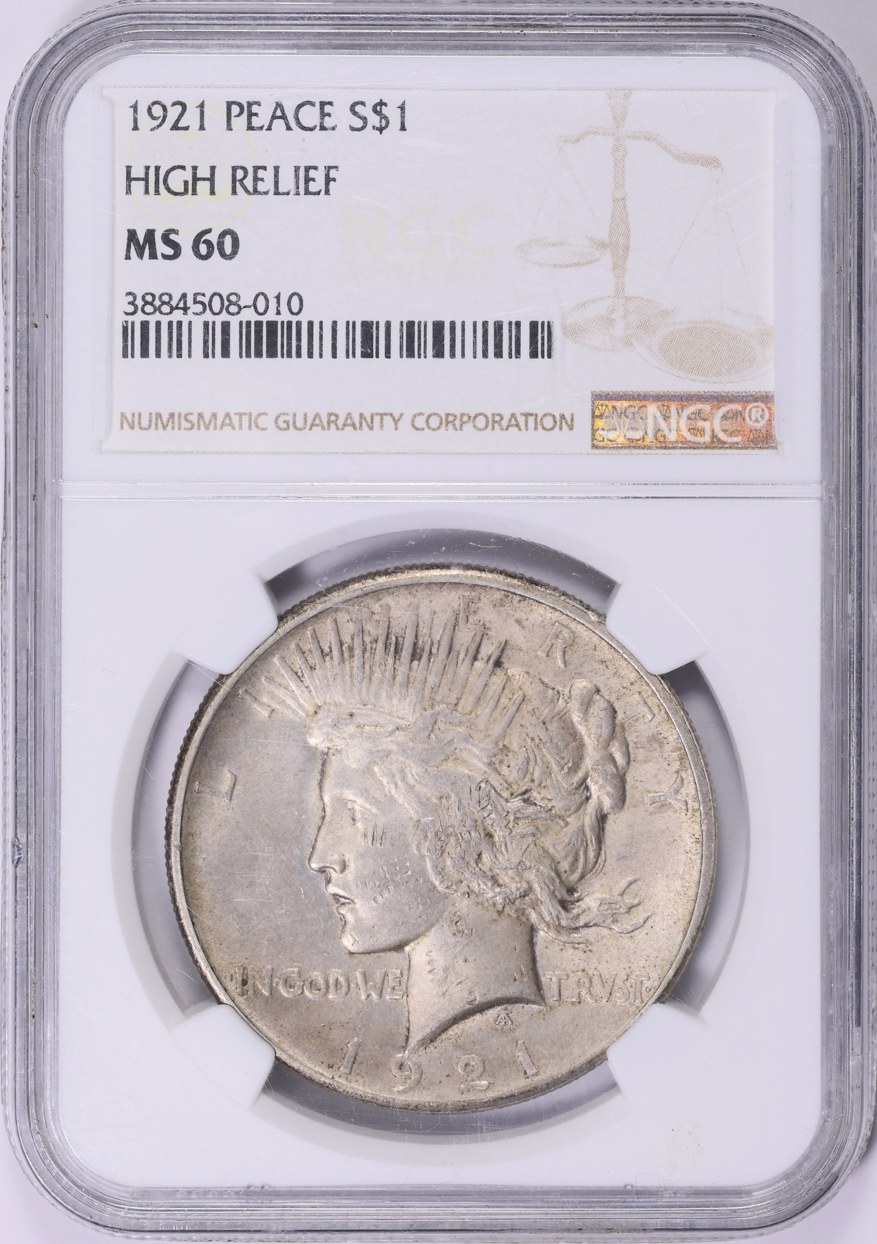 1921 Peace Silver Dollar High Relief NGC MS-60 (Item 2005710