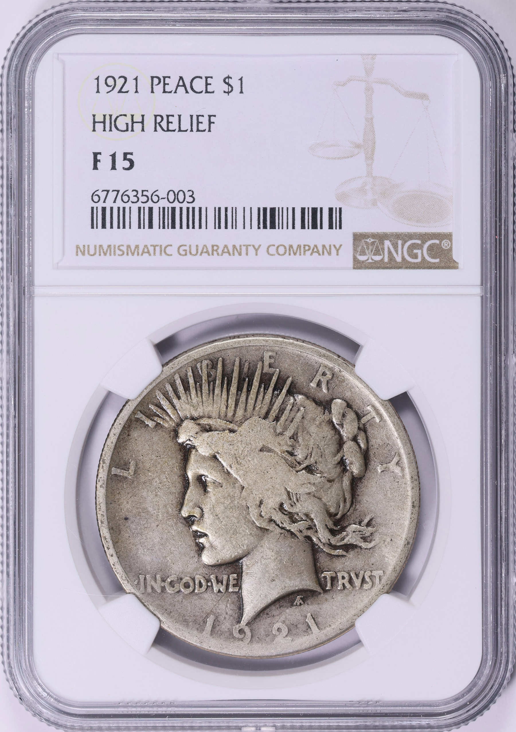 1921 Peace Silver Dollar High Relief NGC F-15 (Item 2005714