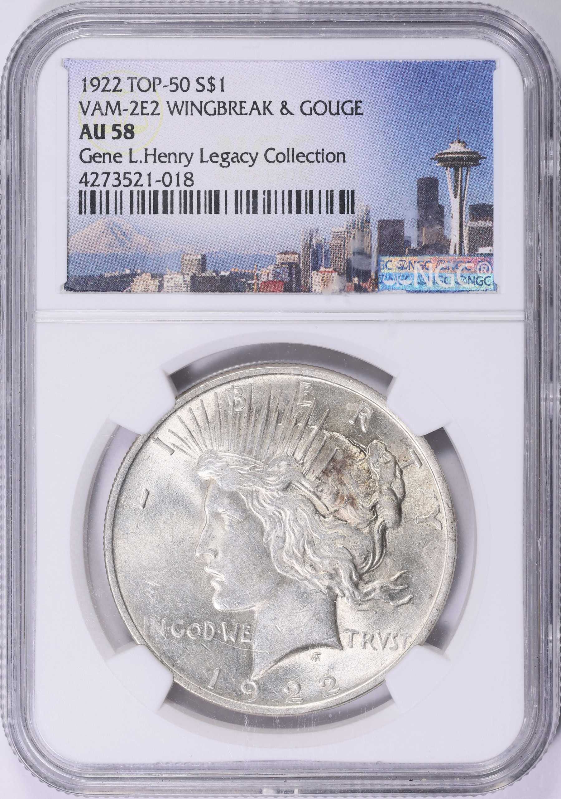 1922 Peace Silver Dollar Wing Break and Gouge VAM-2E2 *Top 50* NGC