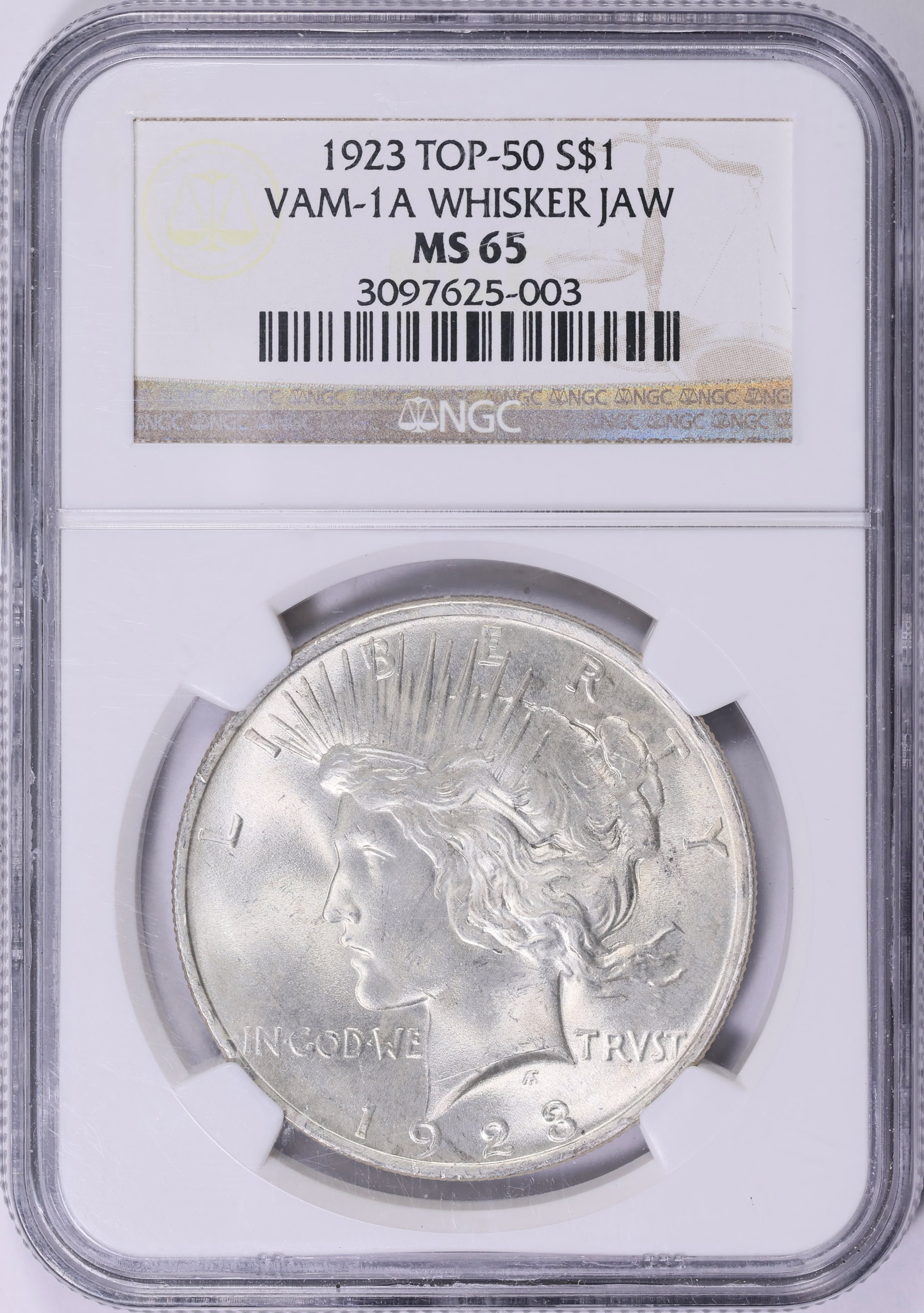 1923 Peace Silver Dollar Whisker Jaw VAM-1A *Top 50* NGC MS-65