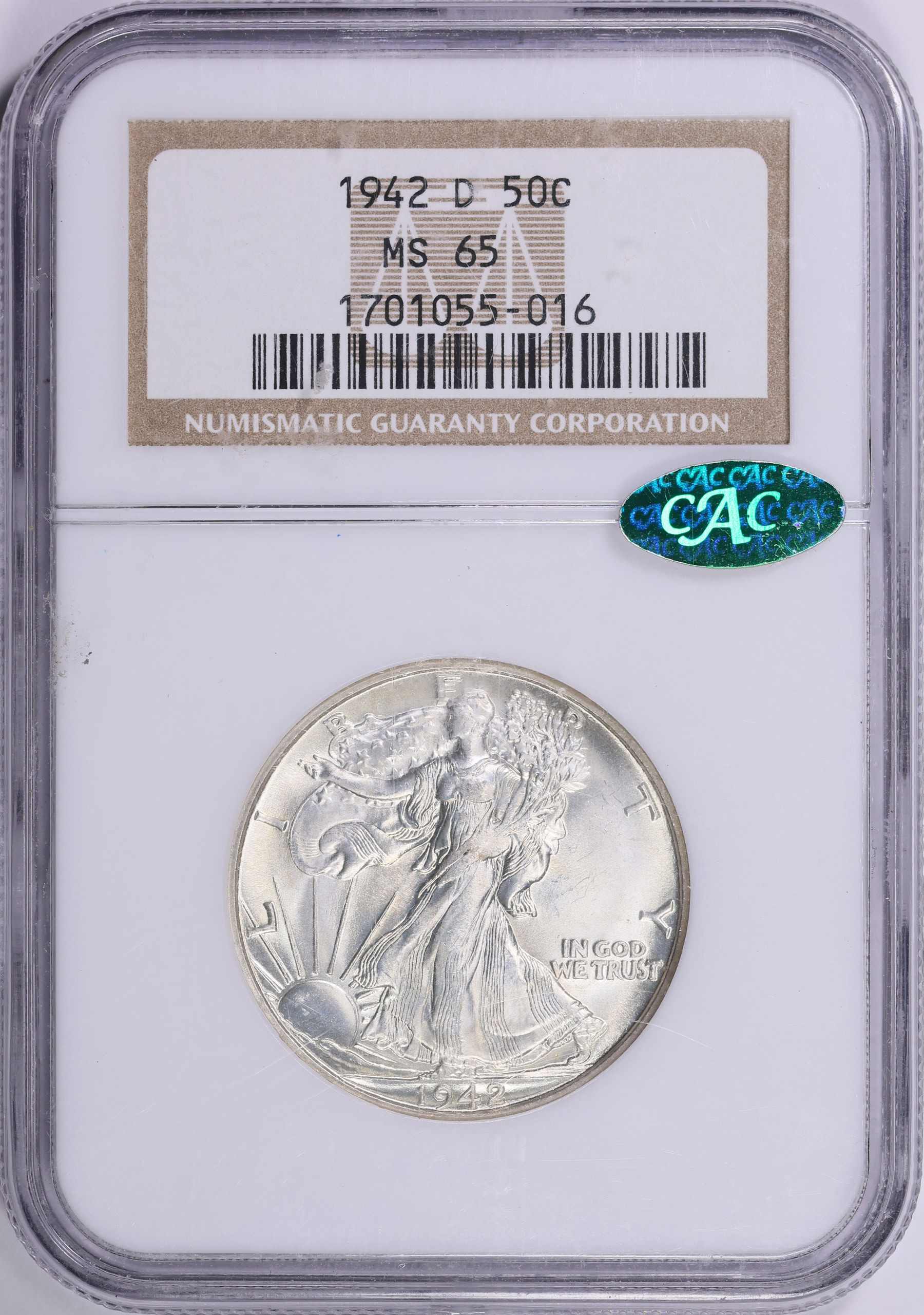 1942-D Walking Liberty Half Dollar NGC MS-65 (CAC Green) (Item